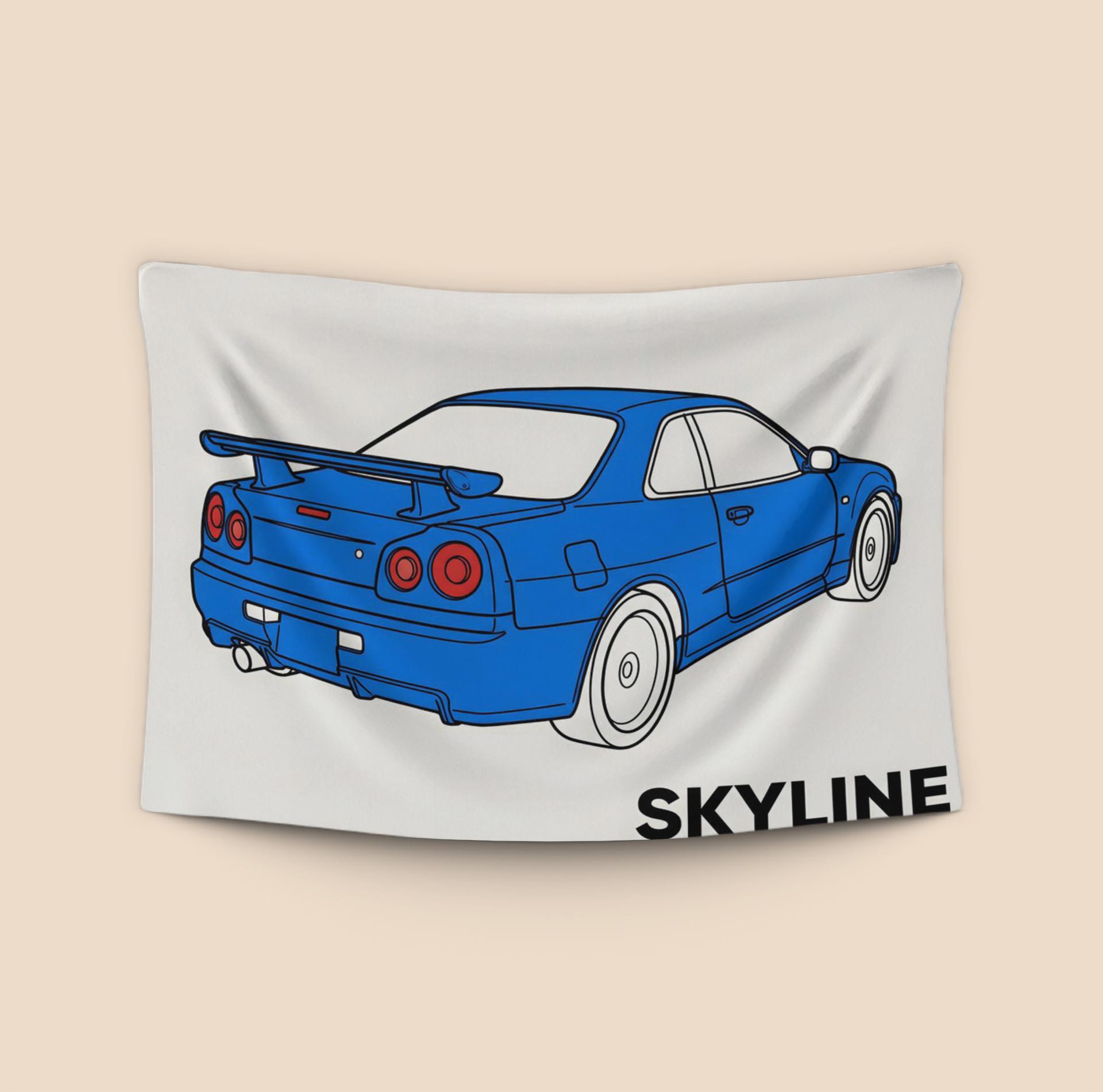 Minimalist Blue Nissan Skyline R34