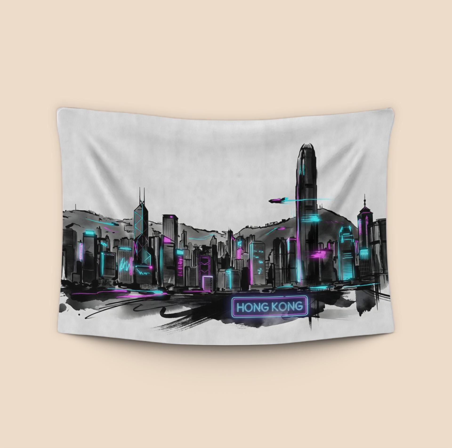 Neon Pulse: Hong Kong Ink-Wash Skyline