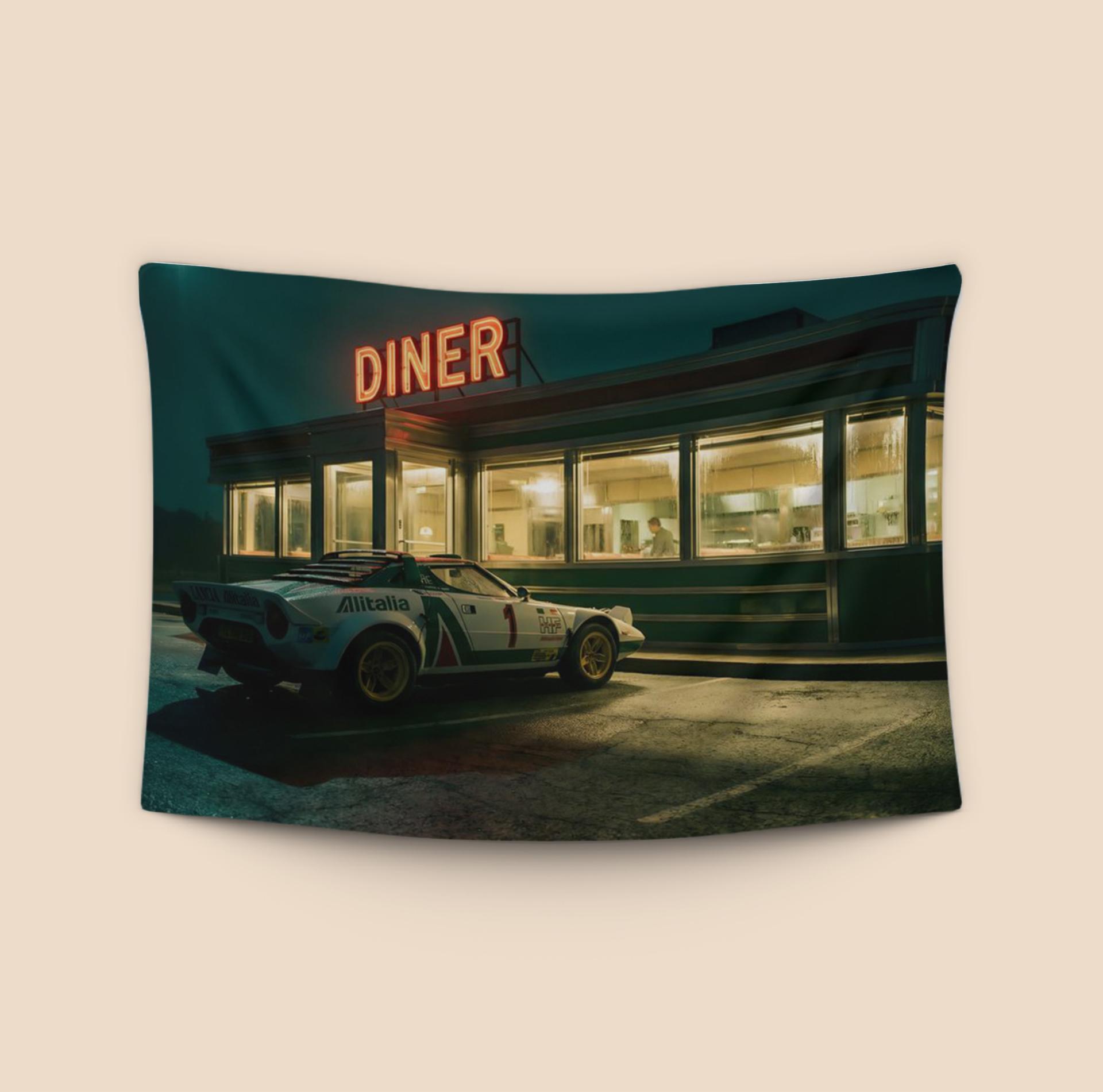 Midnight Pit Stop: Lancia Stratos at the Neon Diner