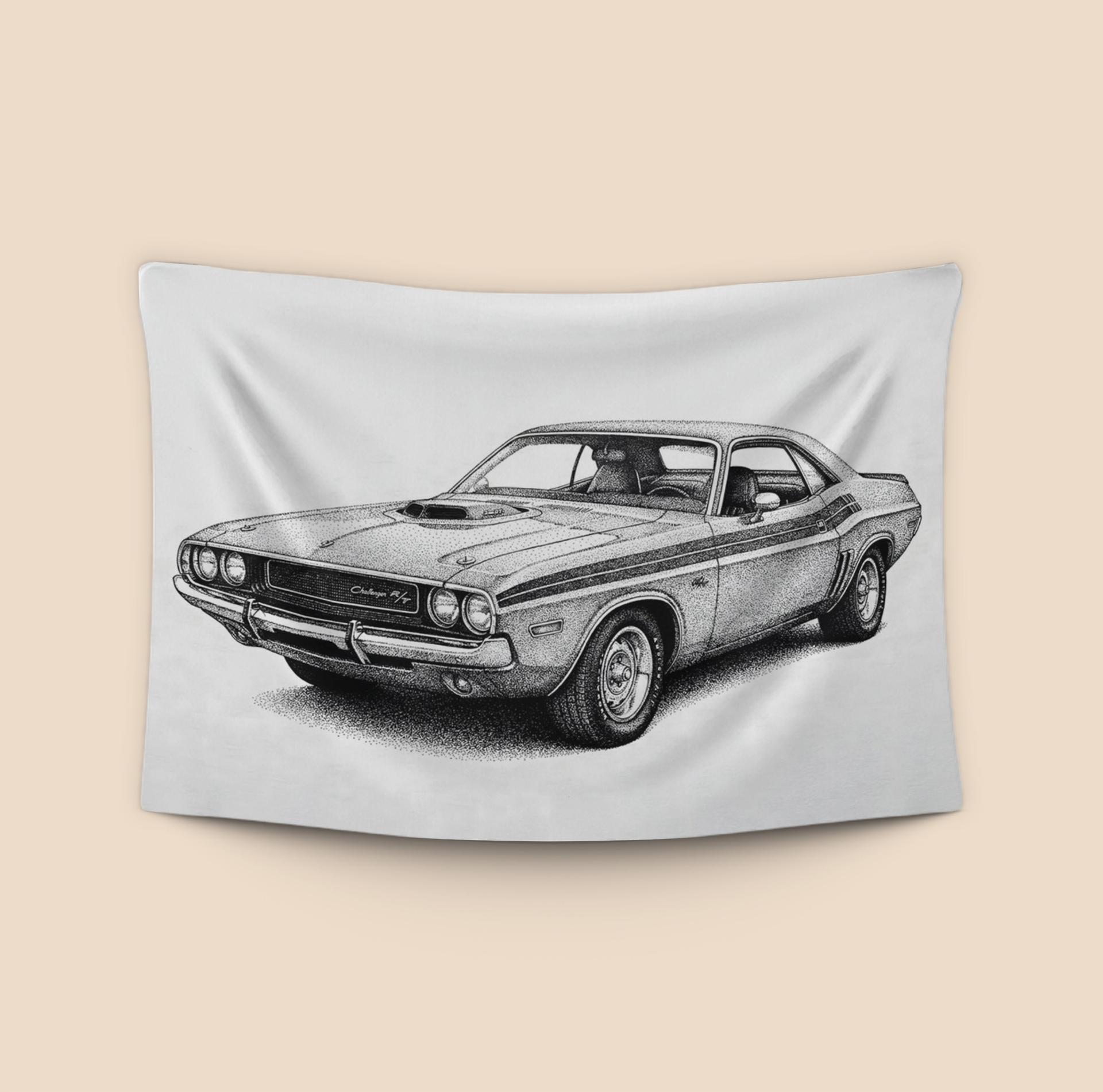 Dodge Challenger R/T Hand-Drawn Stippling Art