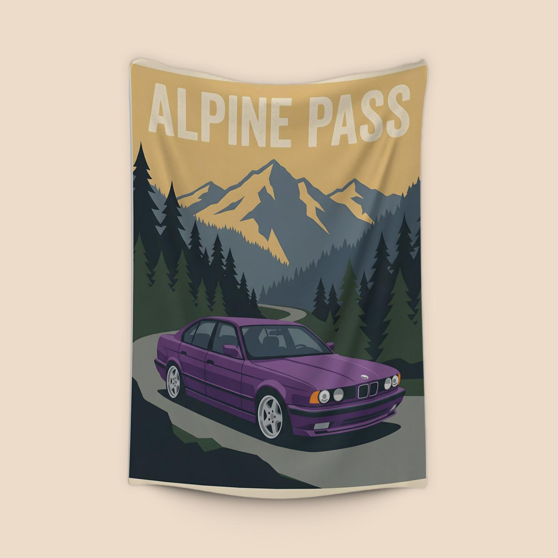 BMW E34 M5 Alpine Pass Travel Poster