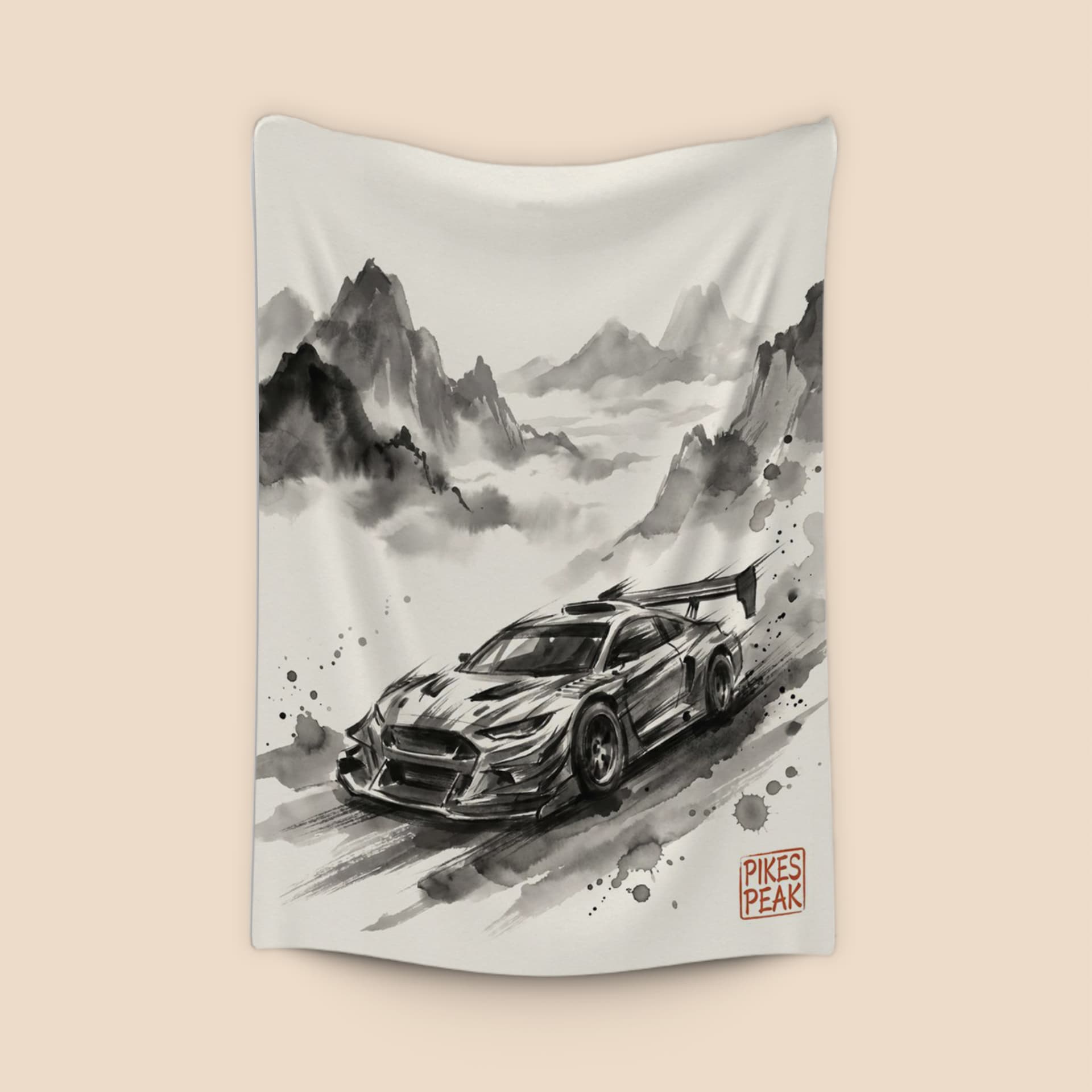Pikes Peak Summit Ascent Sumi-e Illustration