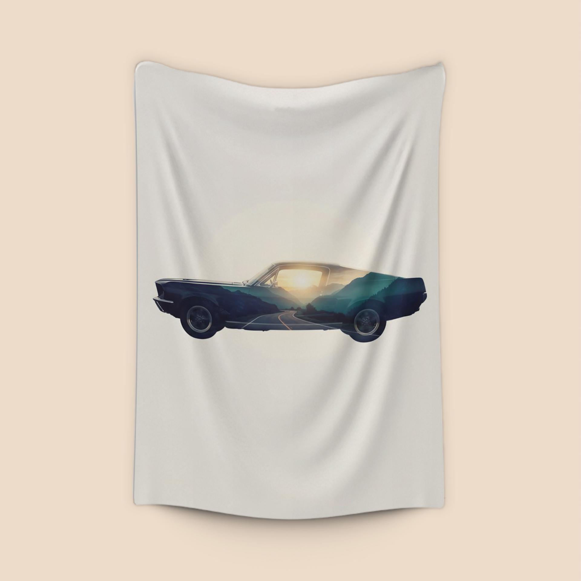 Mustang Horizon: Mountain Sunset Double Exposure