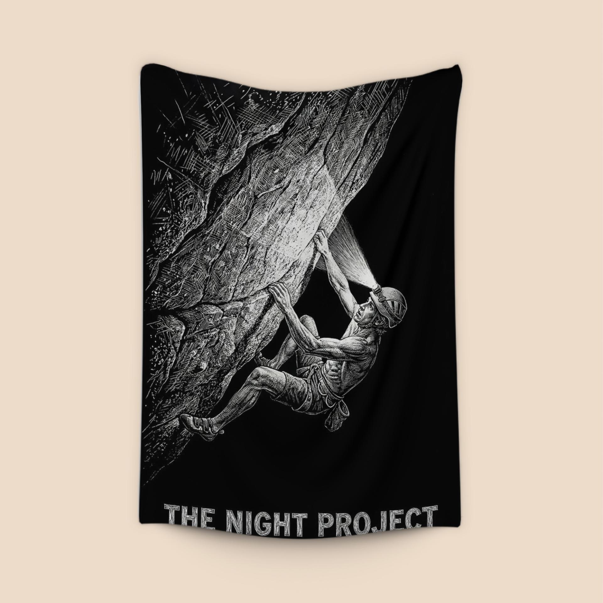 The Night Project: Woodcut Rock Climbing Illustration
