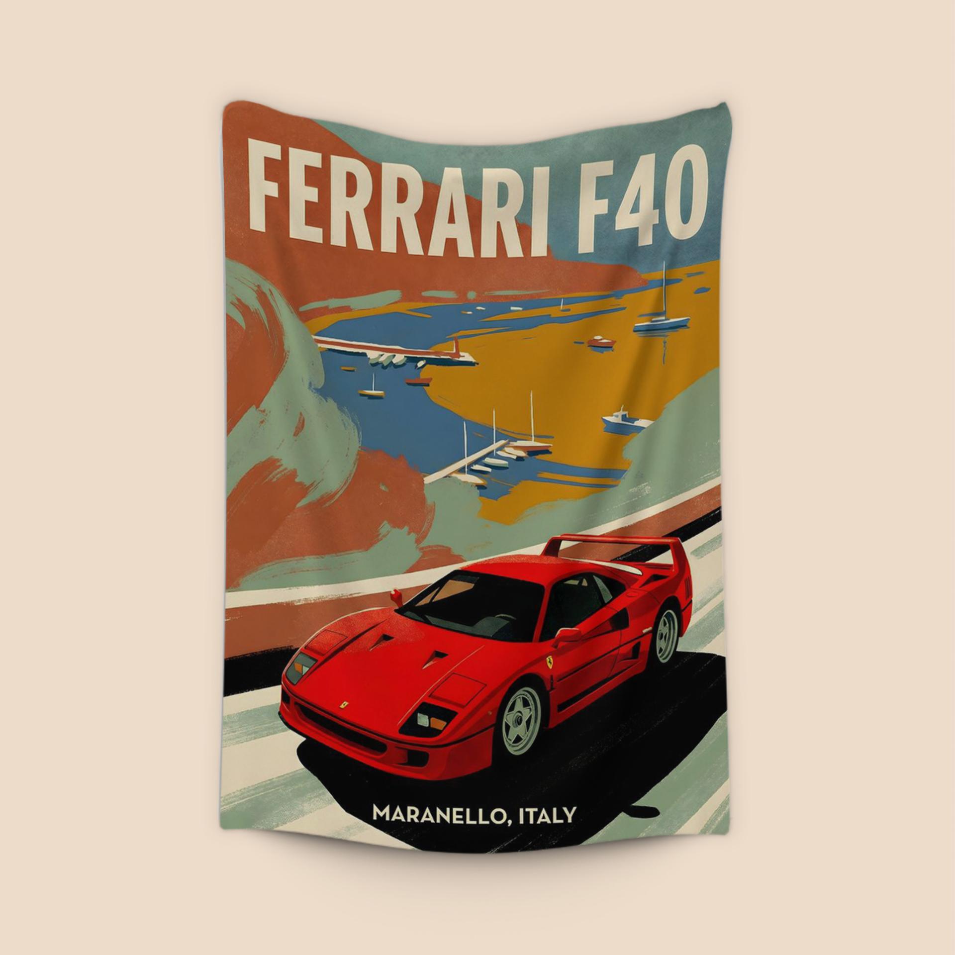 Ferrari F40 Italian Coastal Travel Poster