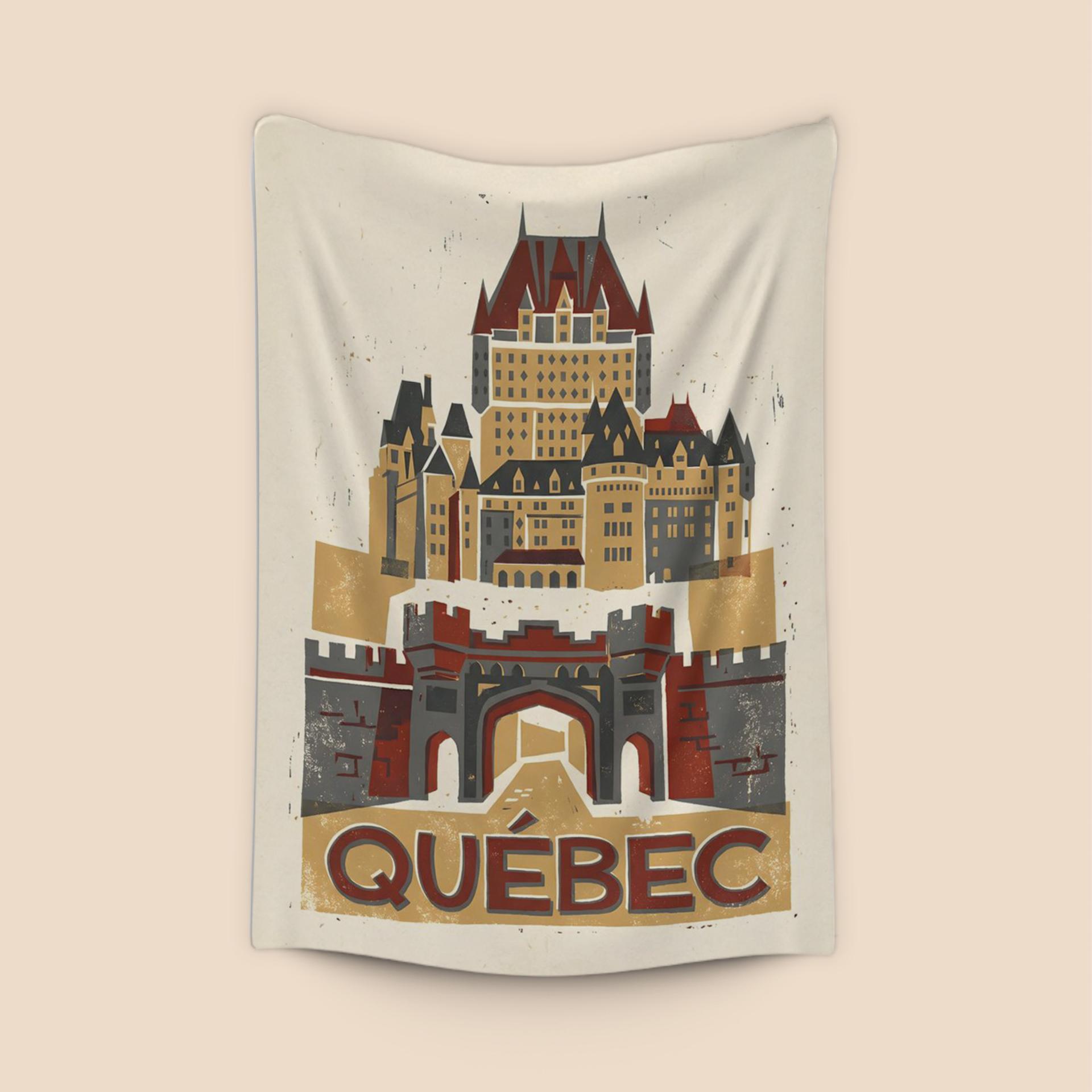 Historic Quebec City: Château Frontenac Woodcut Poster