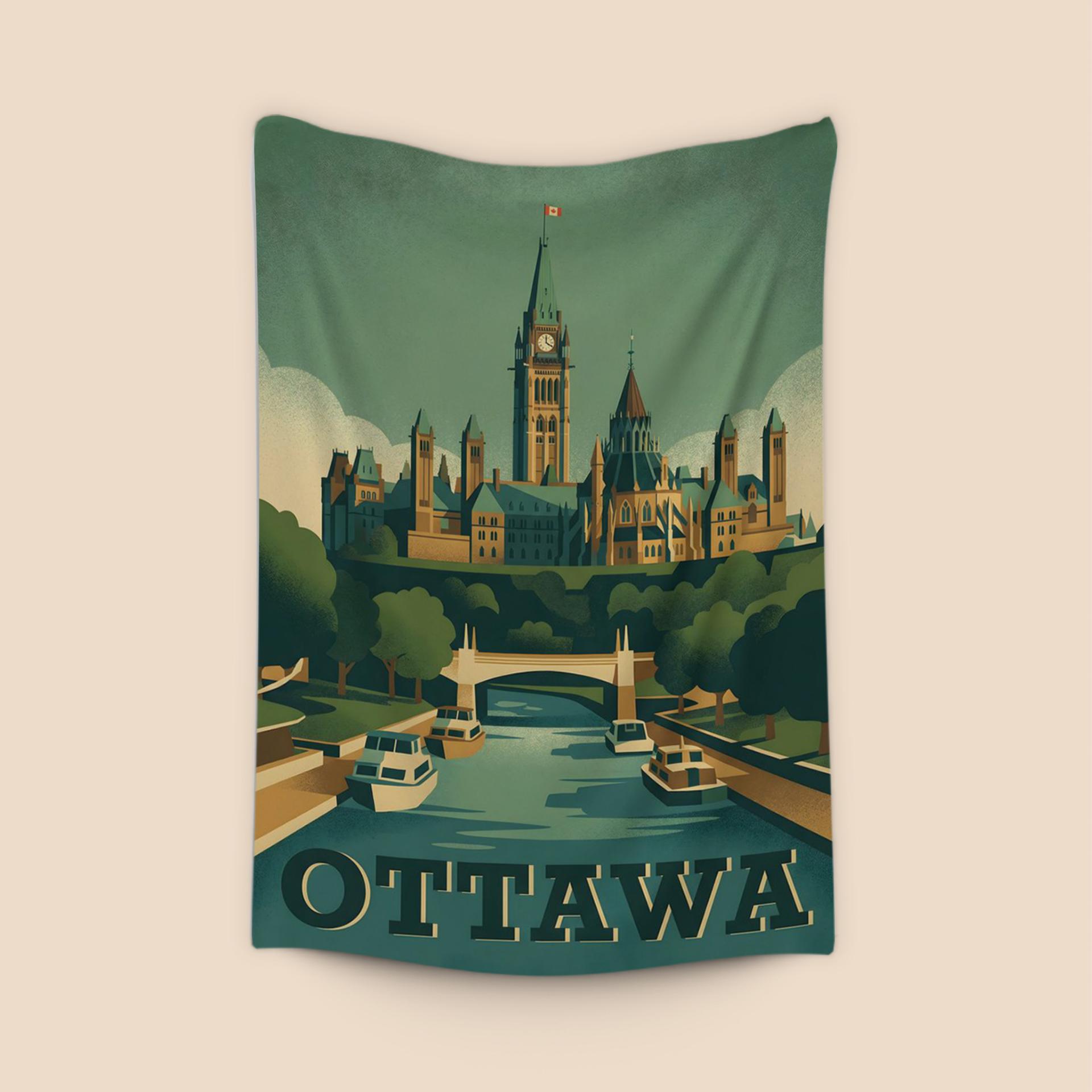 Ottawa: Parliament Hill and Rideau Canal Retro Poster