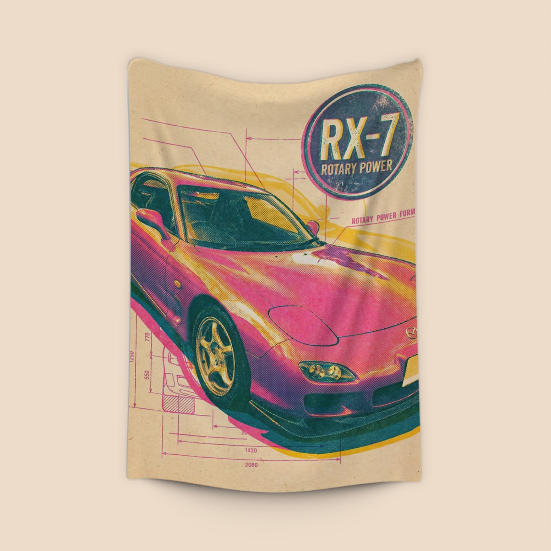 RX-7 Rotary Power Technical Halftone Art