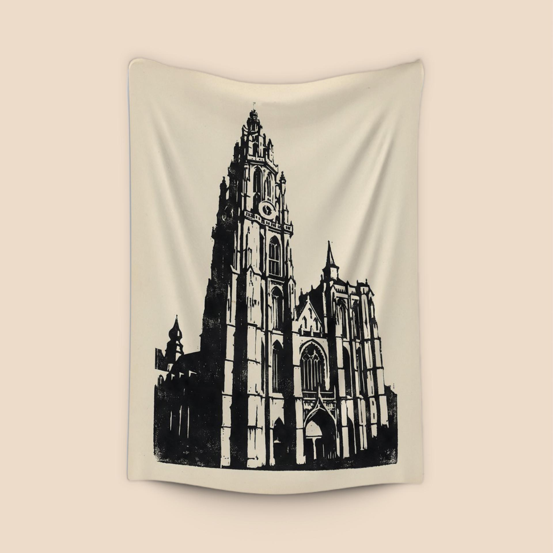 Antwerp Cathedral Woodcut Illustration