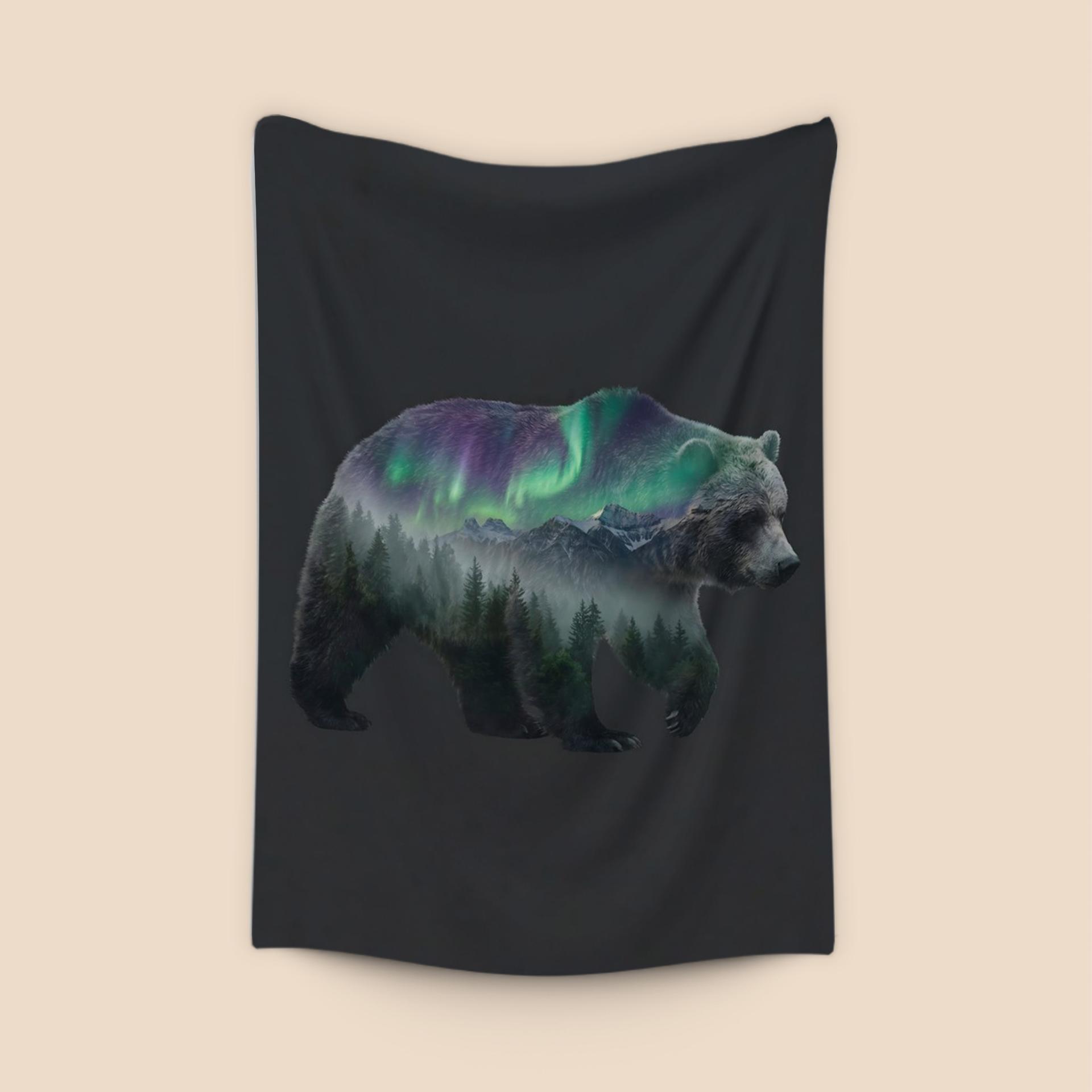 Ethereal Grizzly Bear Aurora Double Exposure