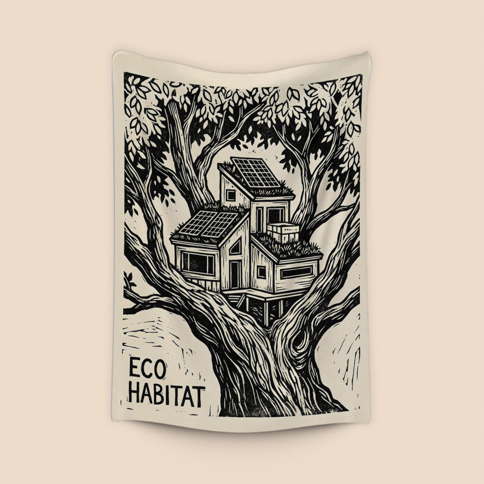 Eco Habitat Modern Treehouse Linocut