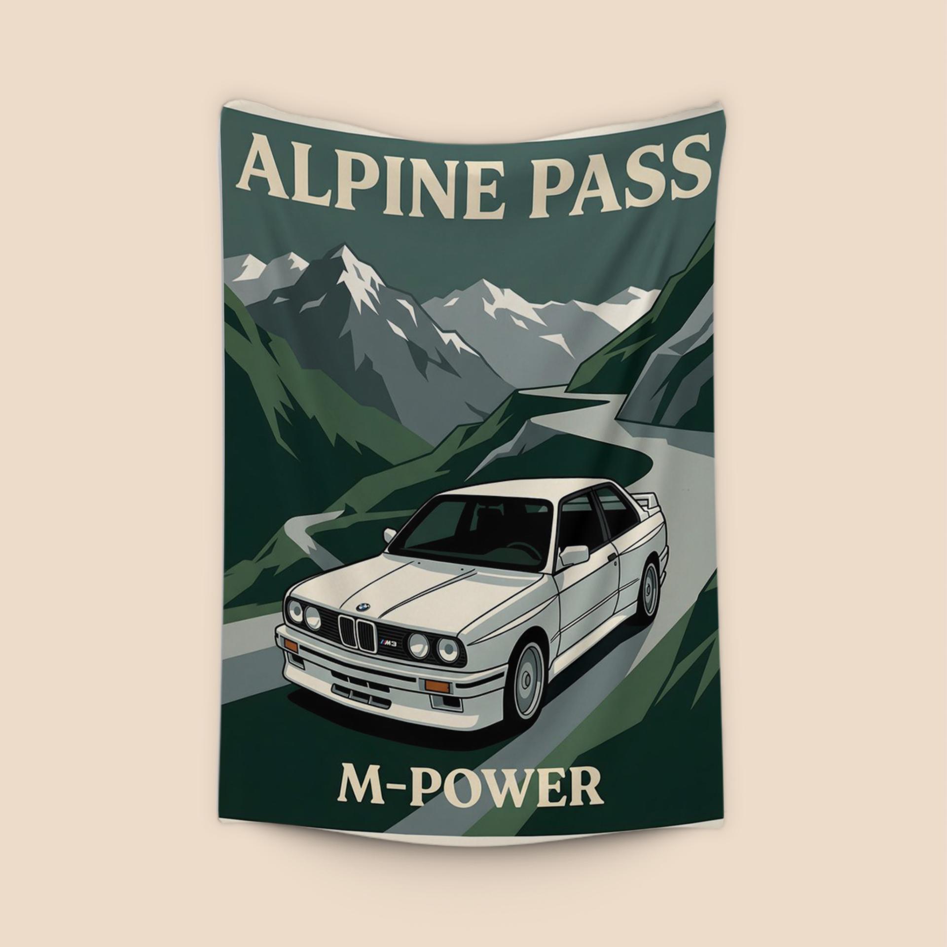 BMW E30 M3 Alpine Pass Retro Poster