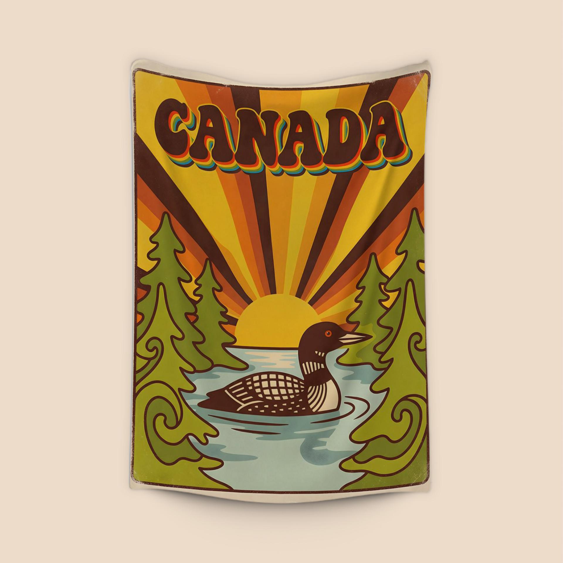 Retro Canada Loon Sunburst Travel Poster