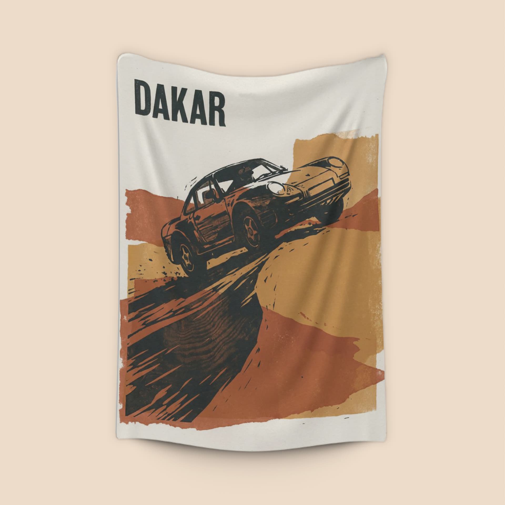 Porsche 959 Dakar Woodcut Illustration