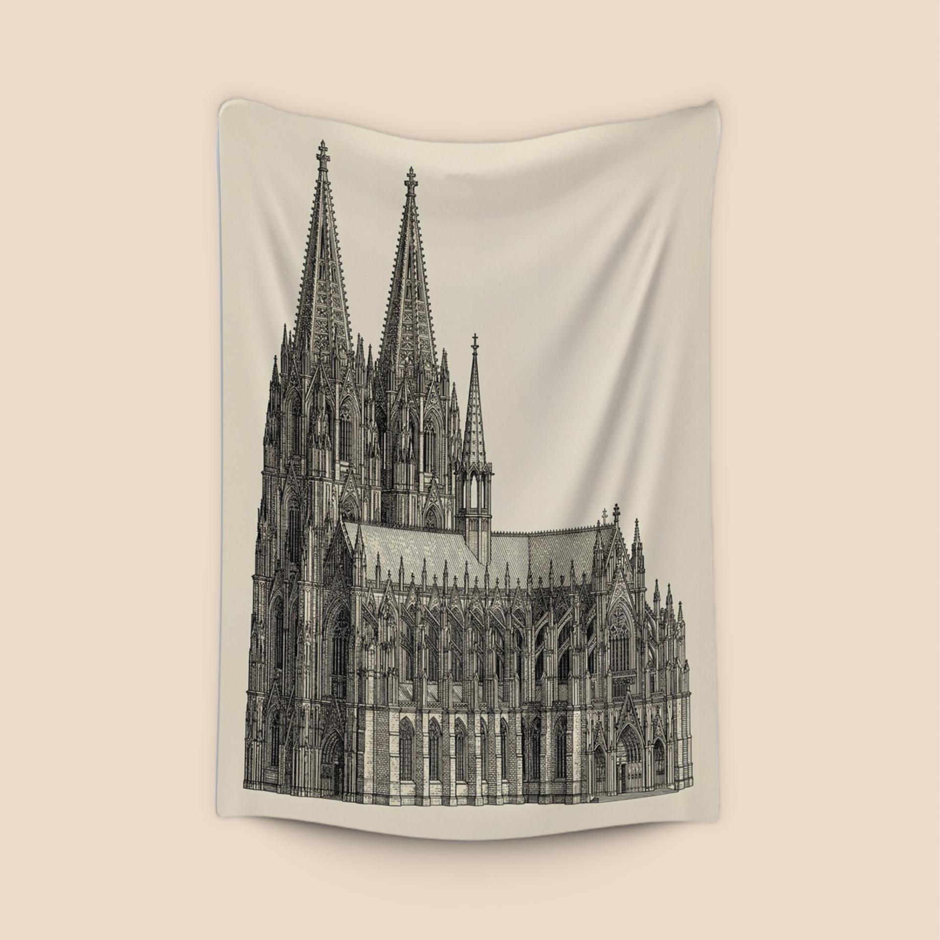 Cologne Cathedral Gothic Line Art Engraving
