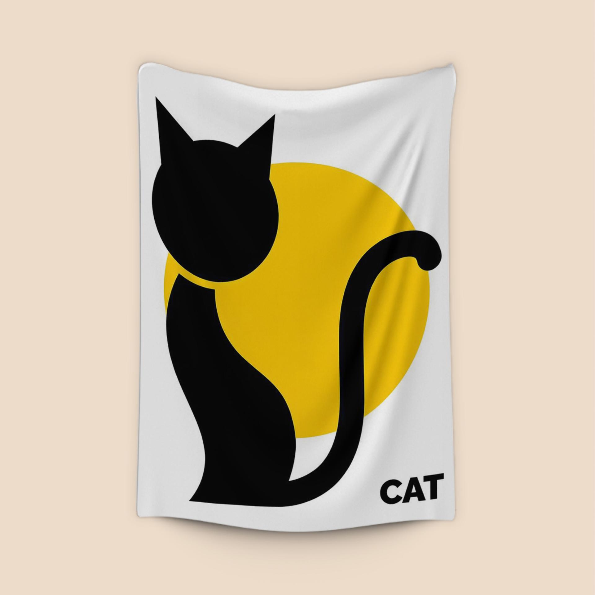 Minimalist Black Cat and Yellow Sun