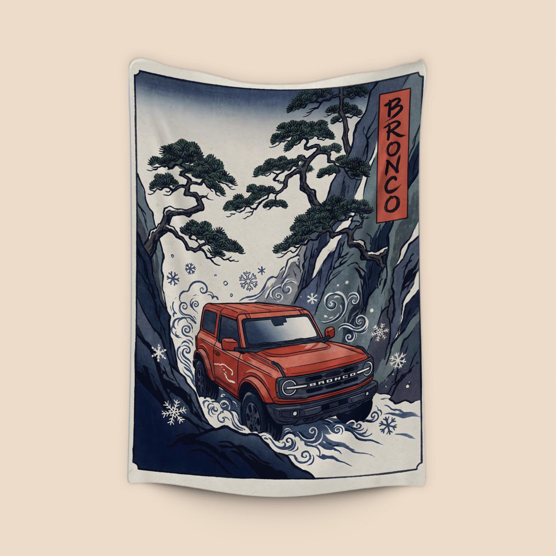 Winter Spirit: Ford Bronco Ukiyo-e Mountain Pass