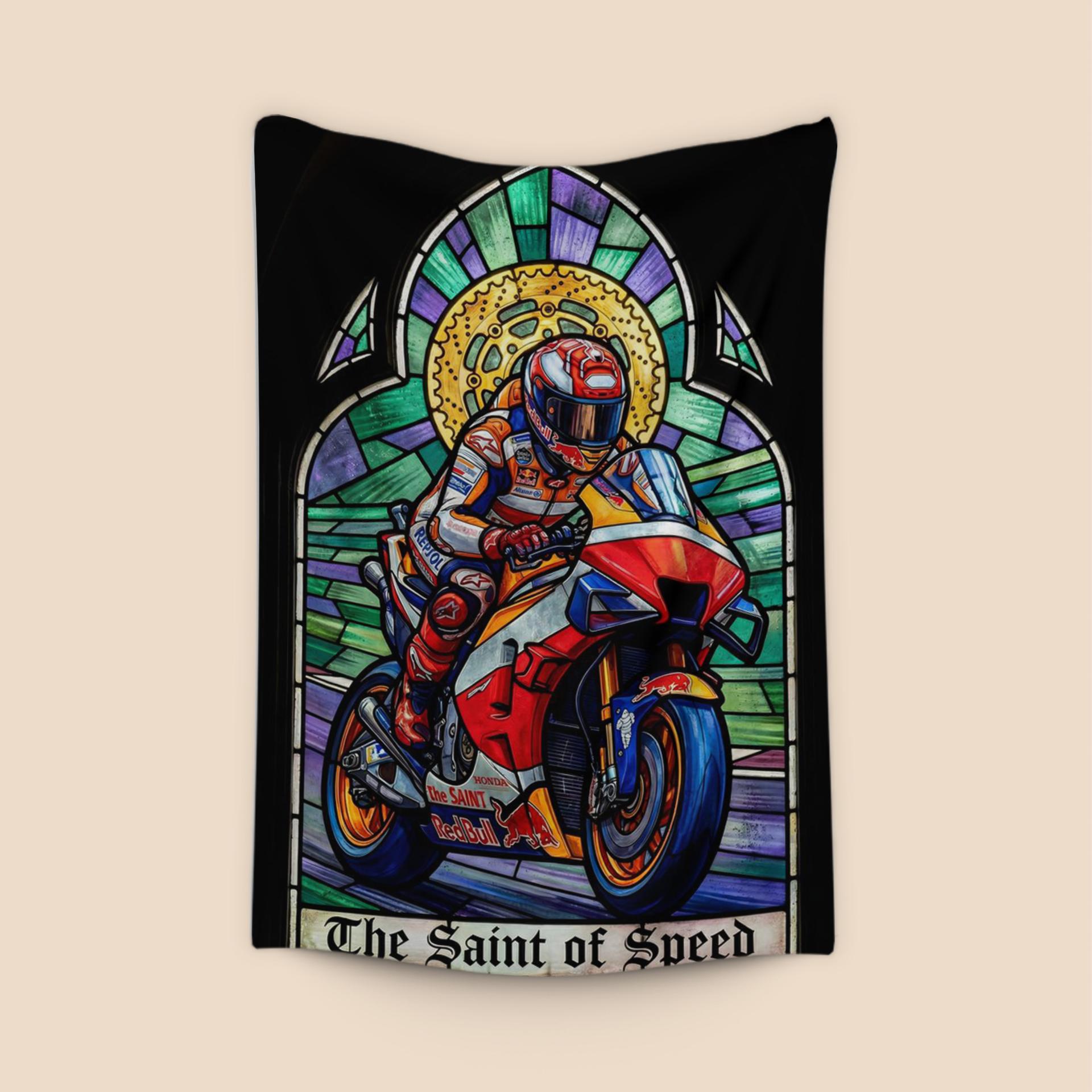 The Saint of Speed: Gothic Stained Glass Sportbike Art