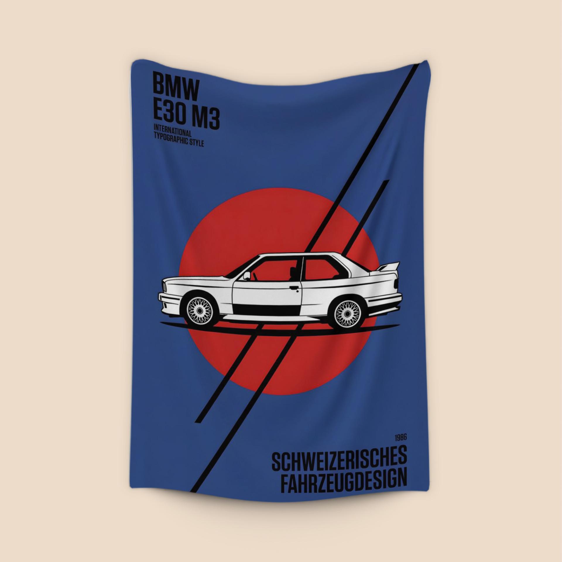 BMW E30 M3 Swiss Style Blue Poster