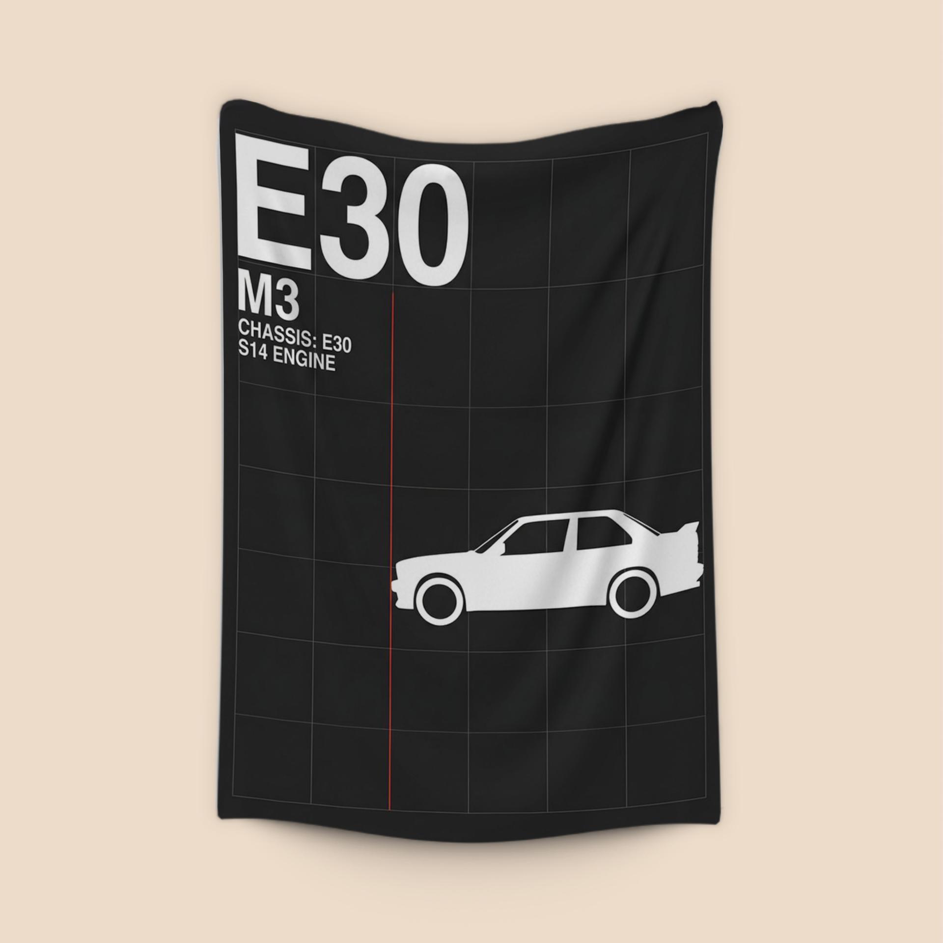 BMW E30 M3 S14 White Profile Technical Art