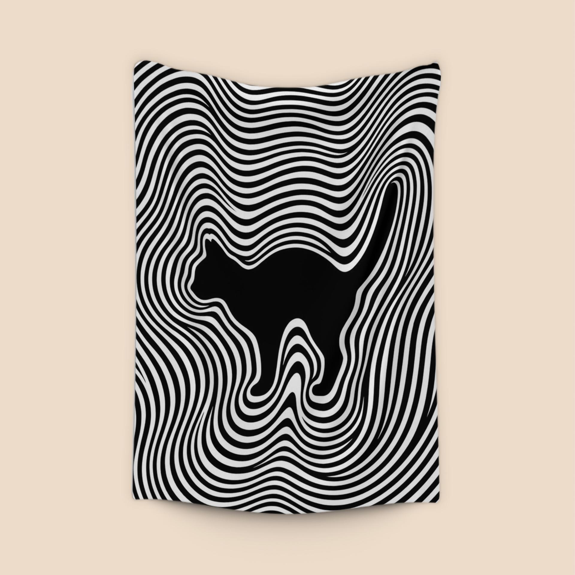 Hypnotic Feline Ripple: Op Art Cat Silhouette