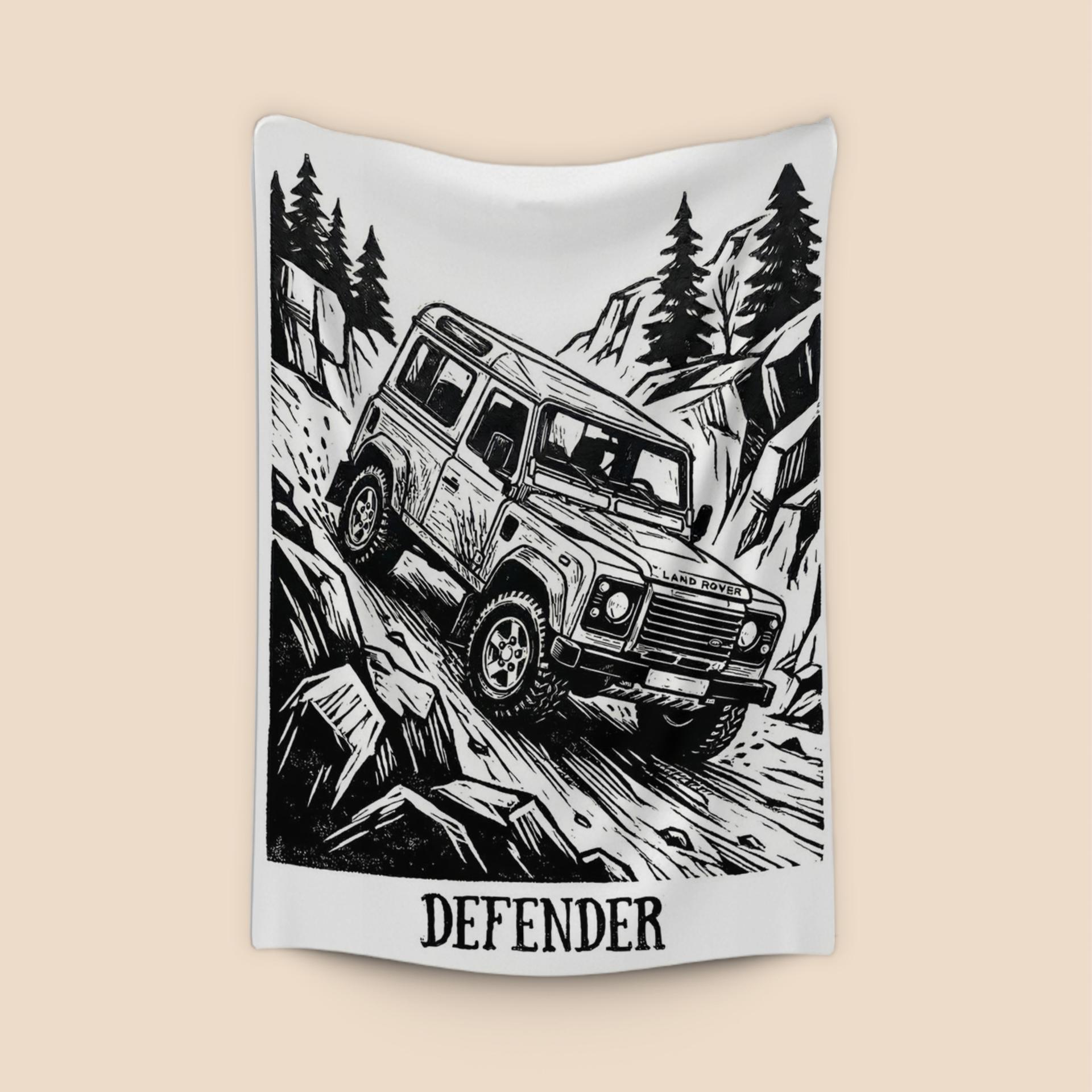 Land Rover Defender 90 Mountain Woodcut