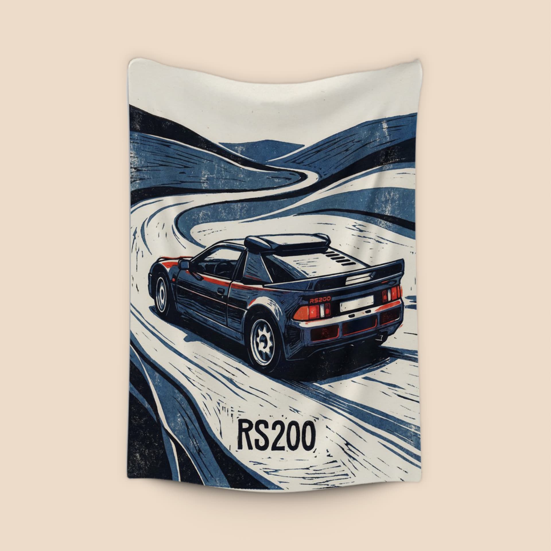 Ford RS200 Linocut Rally Road