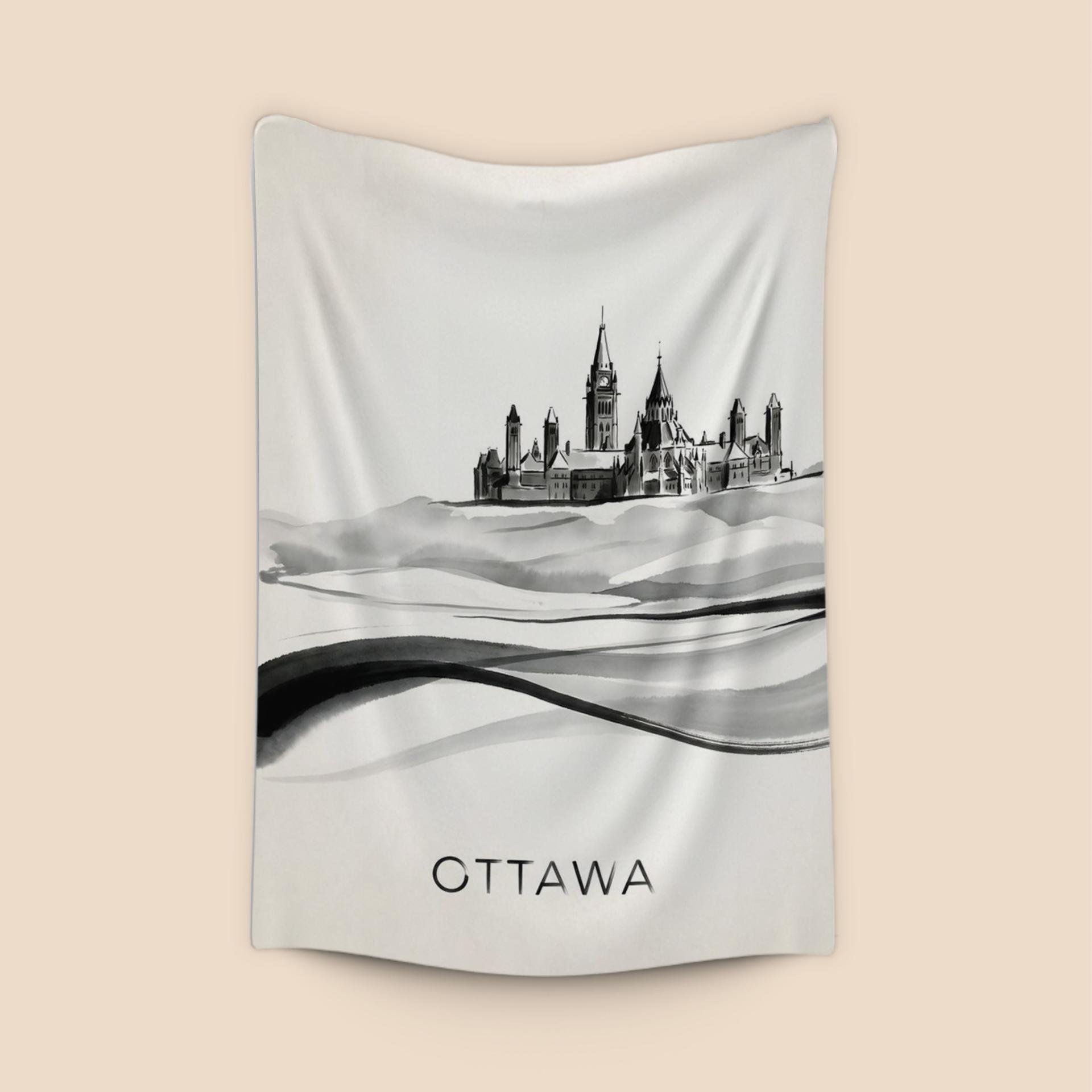 Ottawa Parliament Hill Ink Wash Illustration