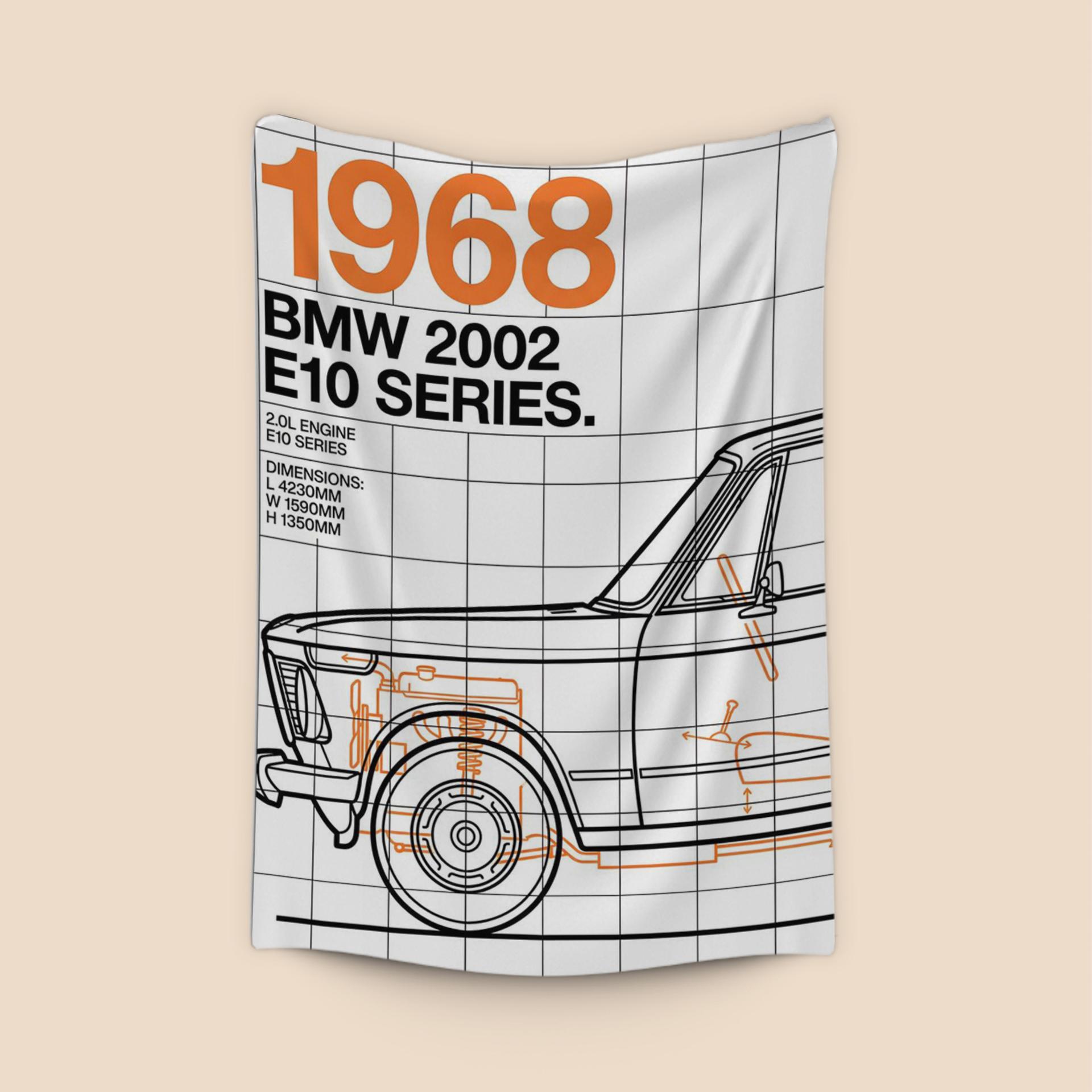 BMW 2002 E10 Series 1968 Technical Blueprint Poster