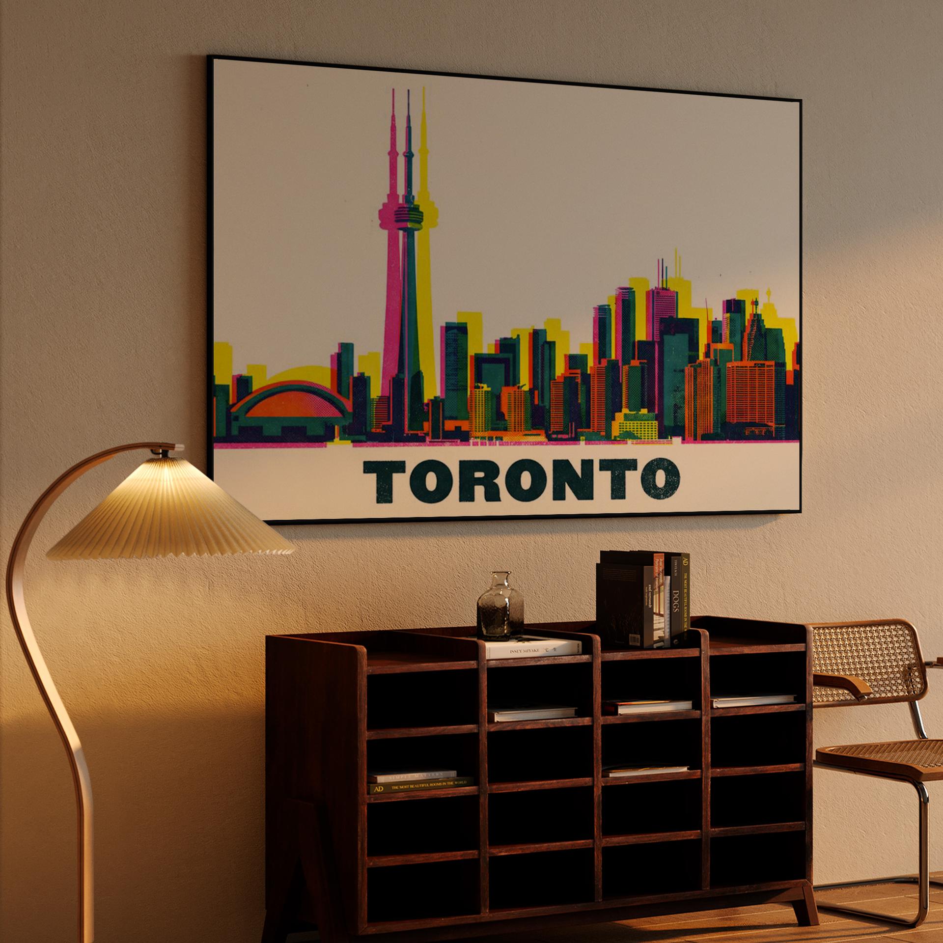 Vibrant Toronto Skyline Risograph Art