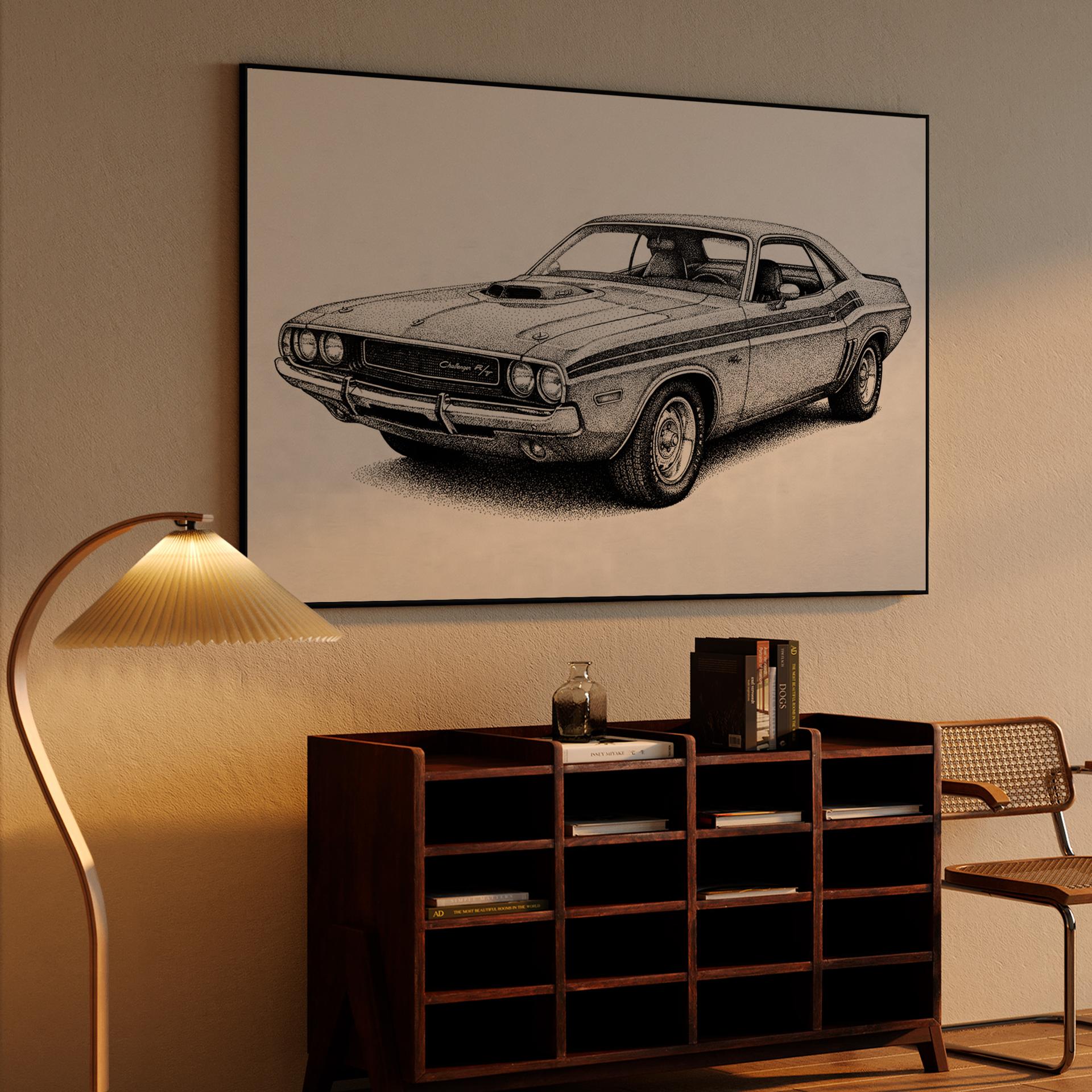 Dodge Challenger R/T Hand-Drawn Stippling Art