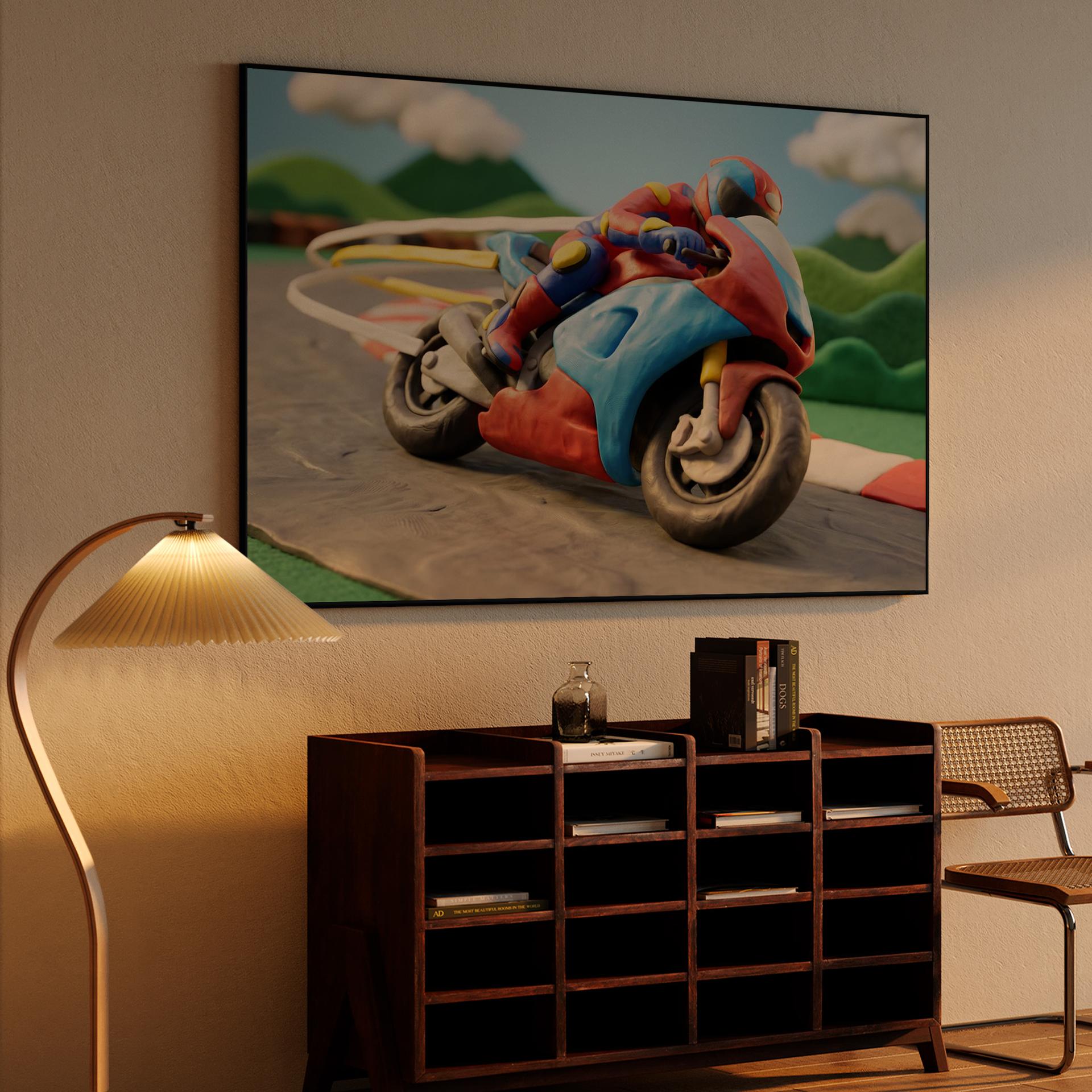 Clay Circuit: The Red and Blue Racer's High-Speed Lean