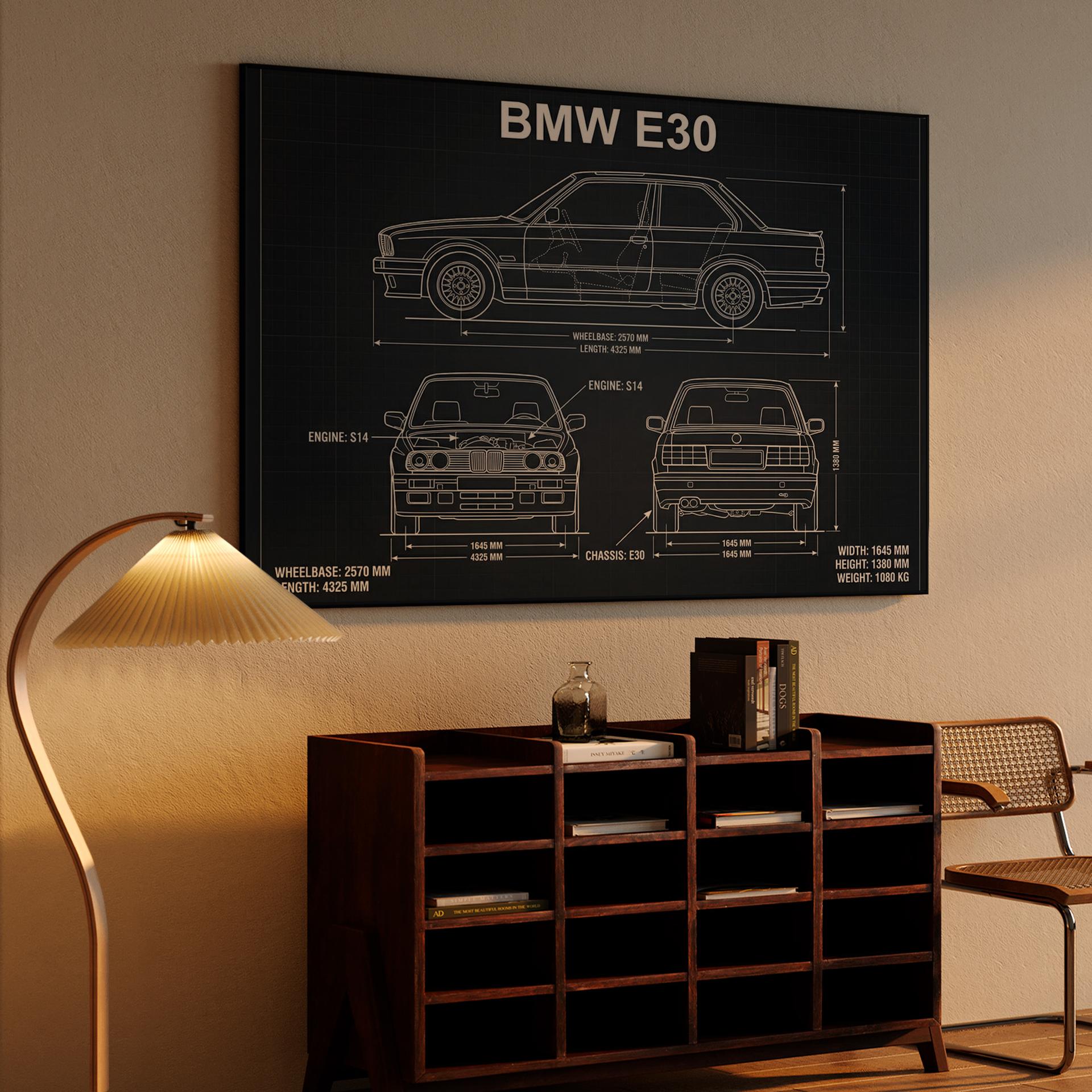 BMW E30 Technical Blueprint Elevation