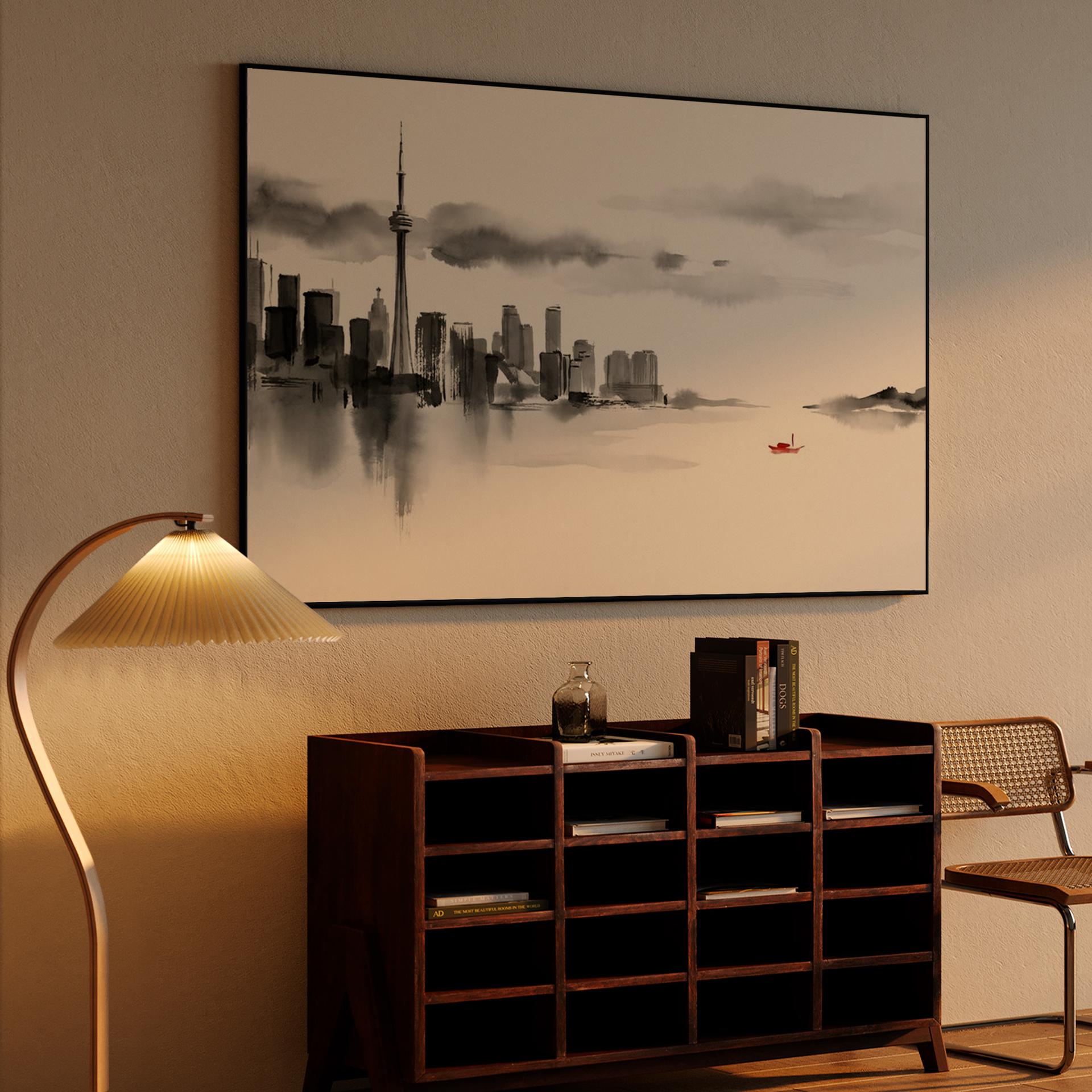 Sumi-e Toronto: Red Boat on Lake Ontario