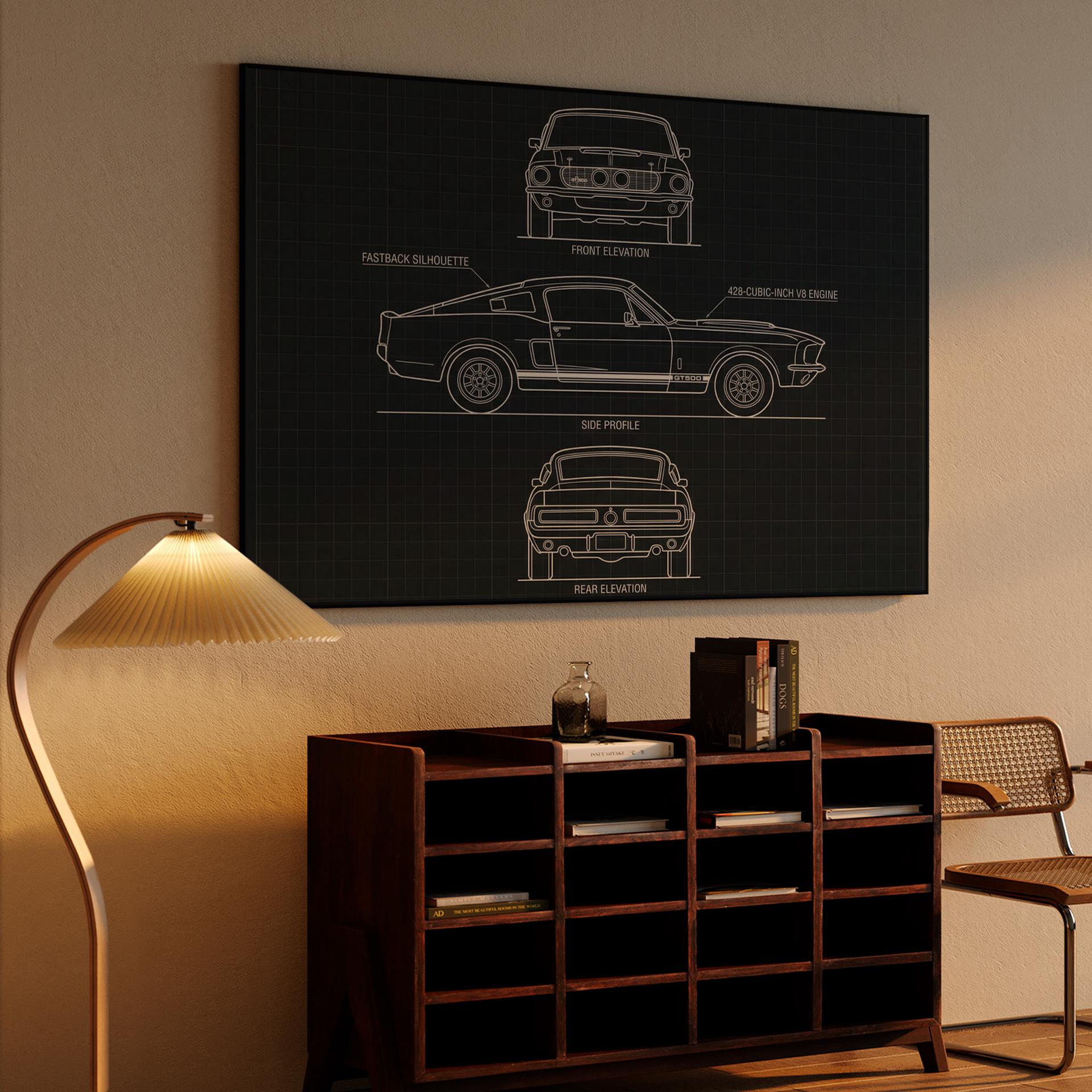 Shelby GT500 Technical Blueprint Illustration