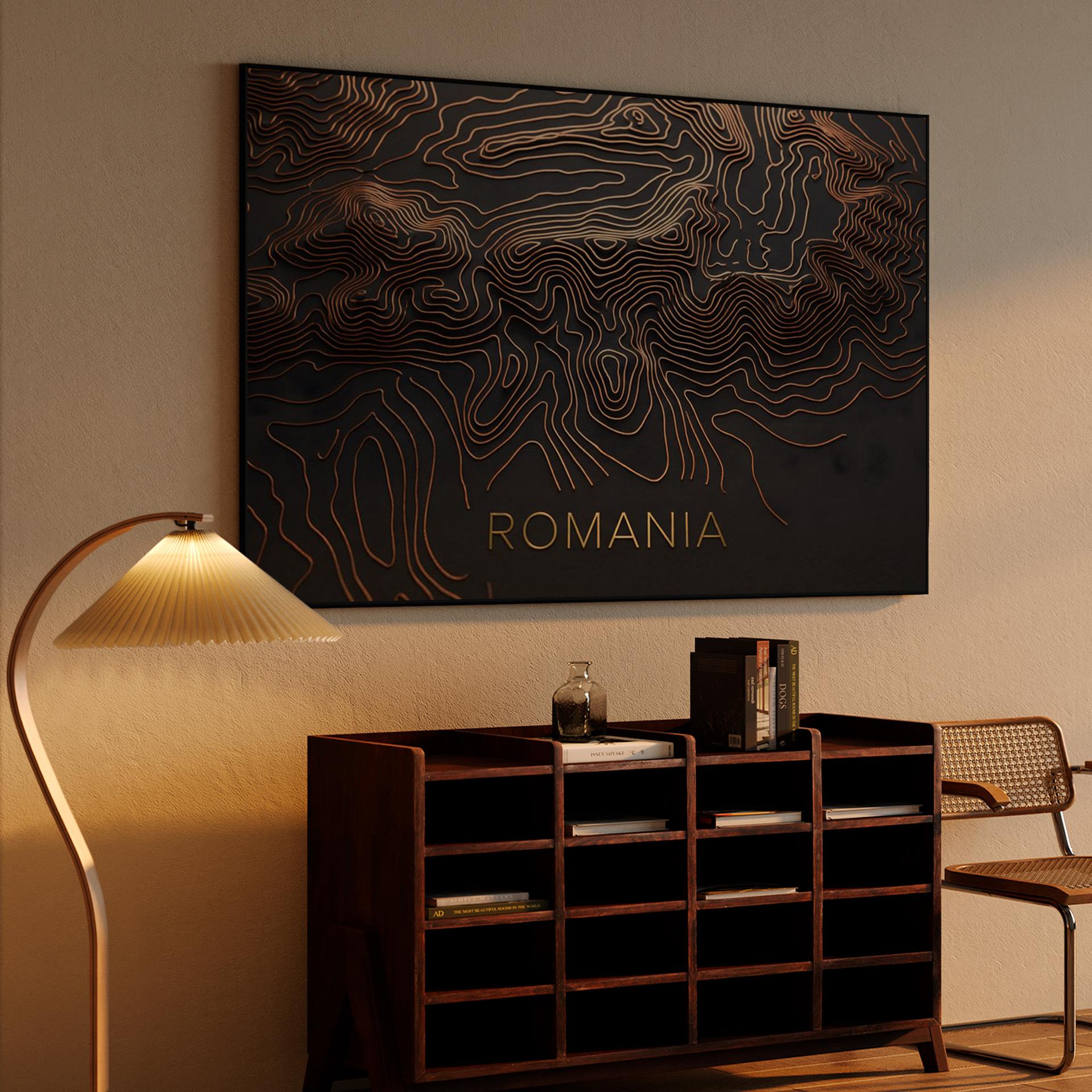 Copper Topography: Romania Relief Map