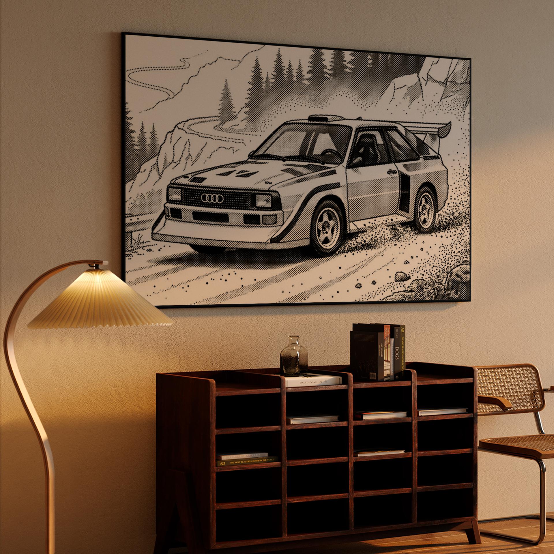 Audi Quattro S1: Retro Halftone Mountain Drift