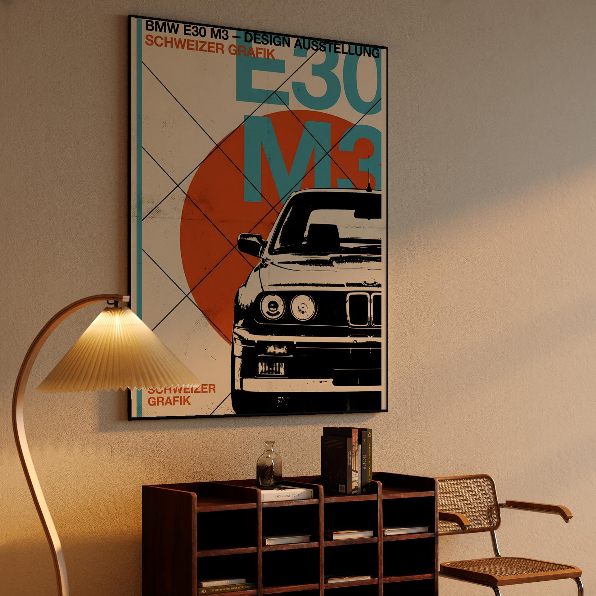 BMW E30 M3 Swiss Style Poster
