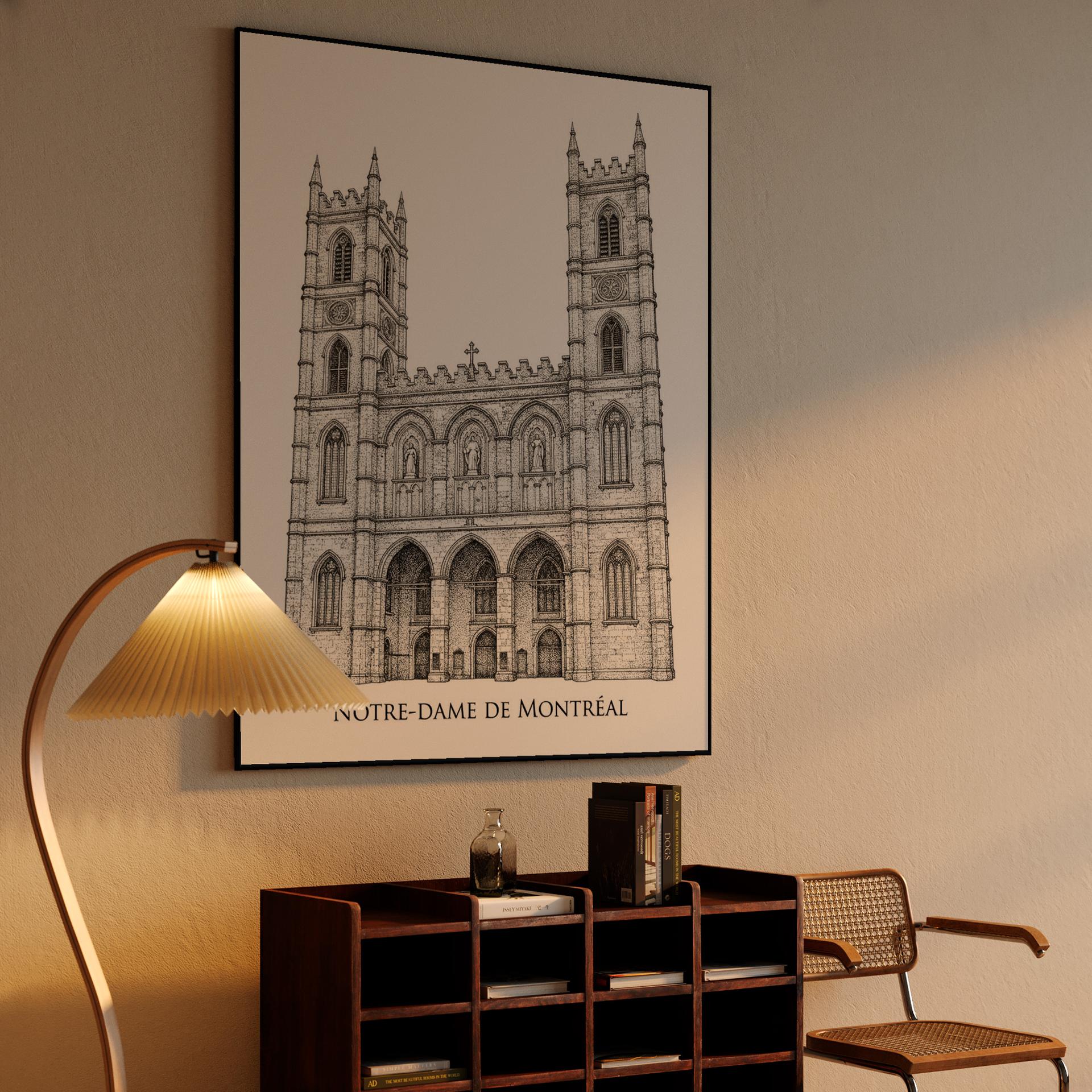 Notre-Dame de Montréal Architectural Ink Drawing