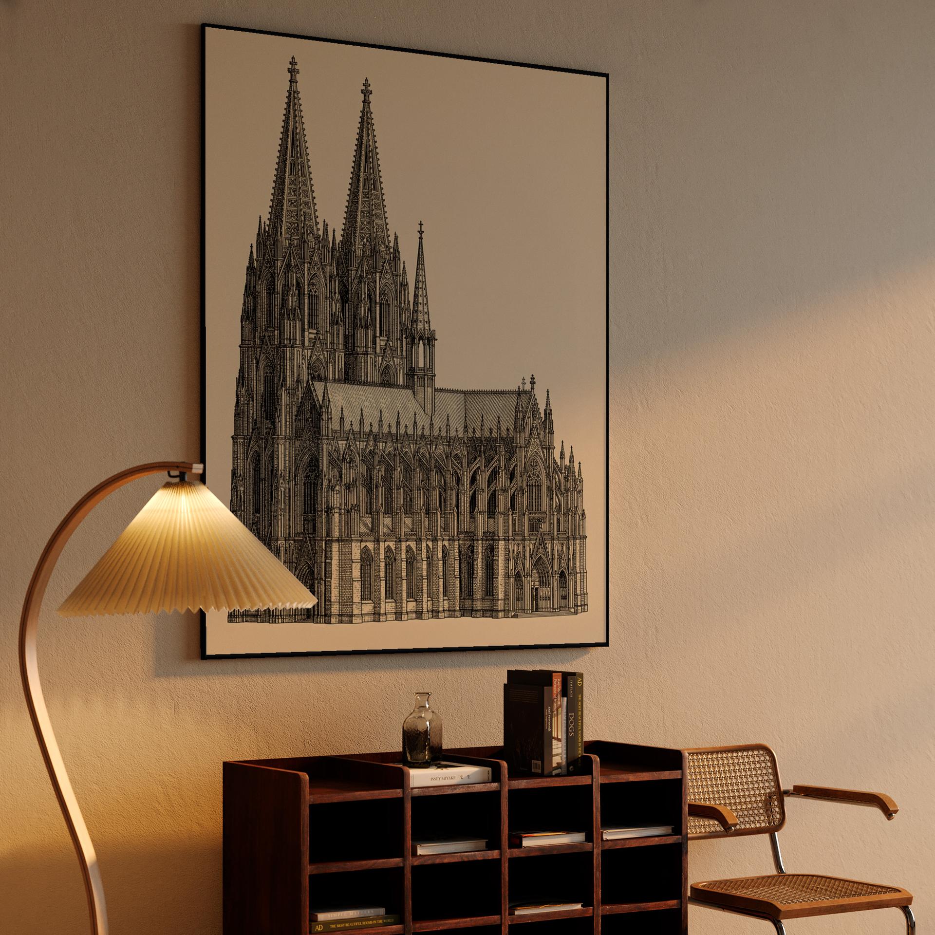 Cologne Cathedral Gothic Line Art Engraving