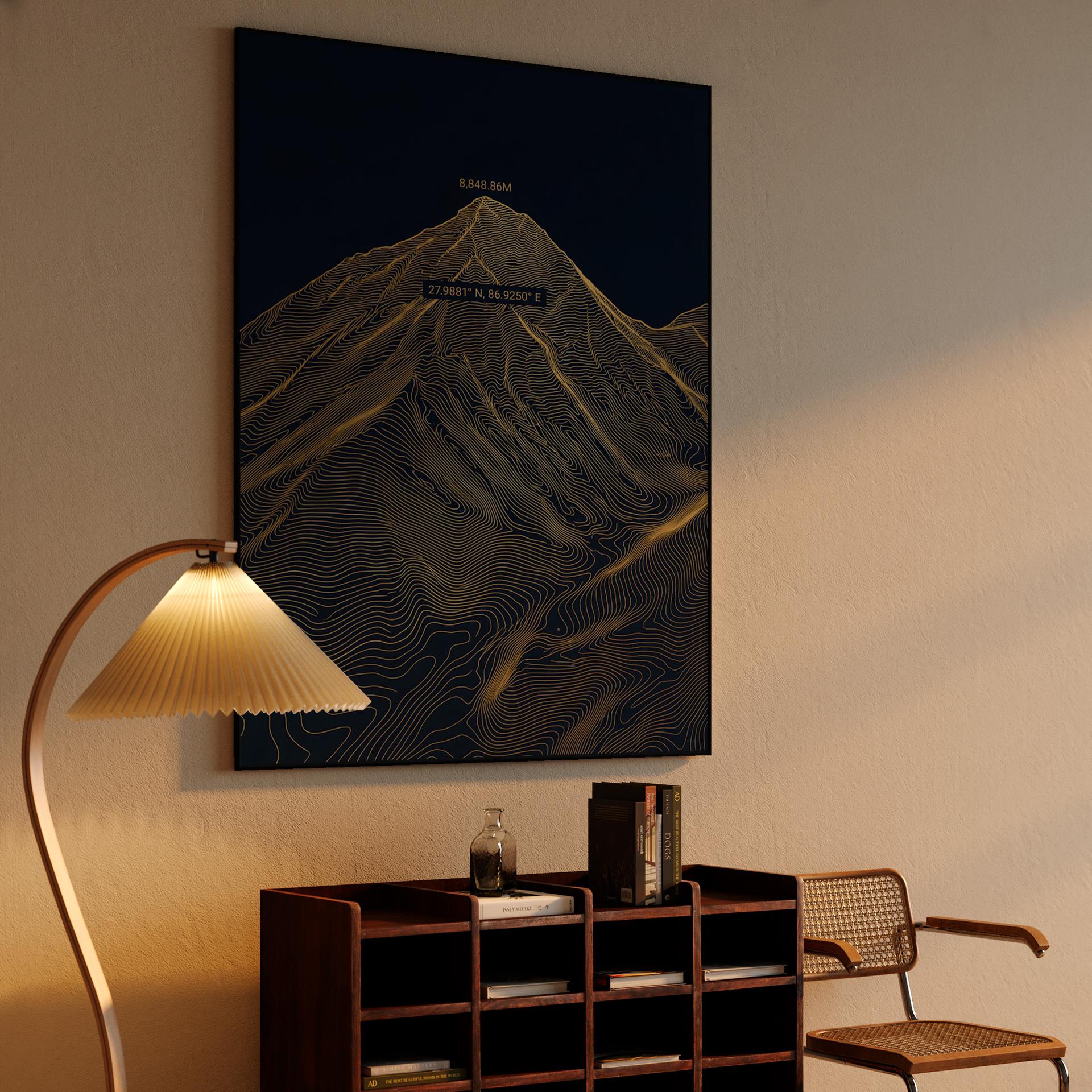 Mount Everest Gold Topographic Summit Poster