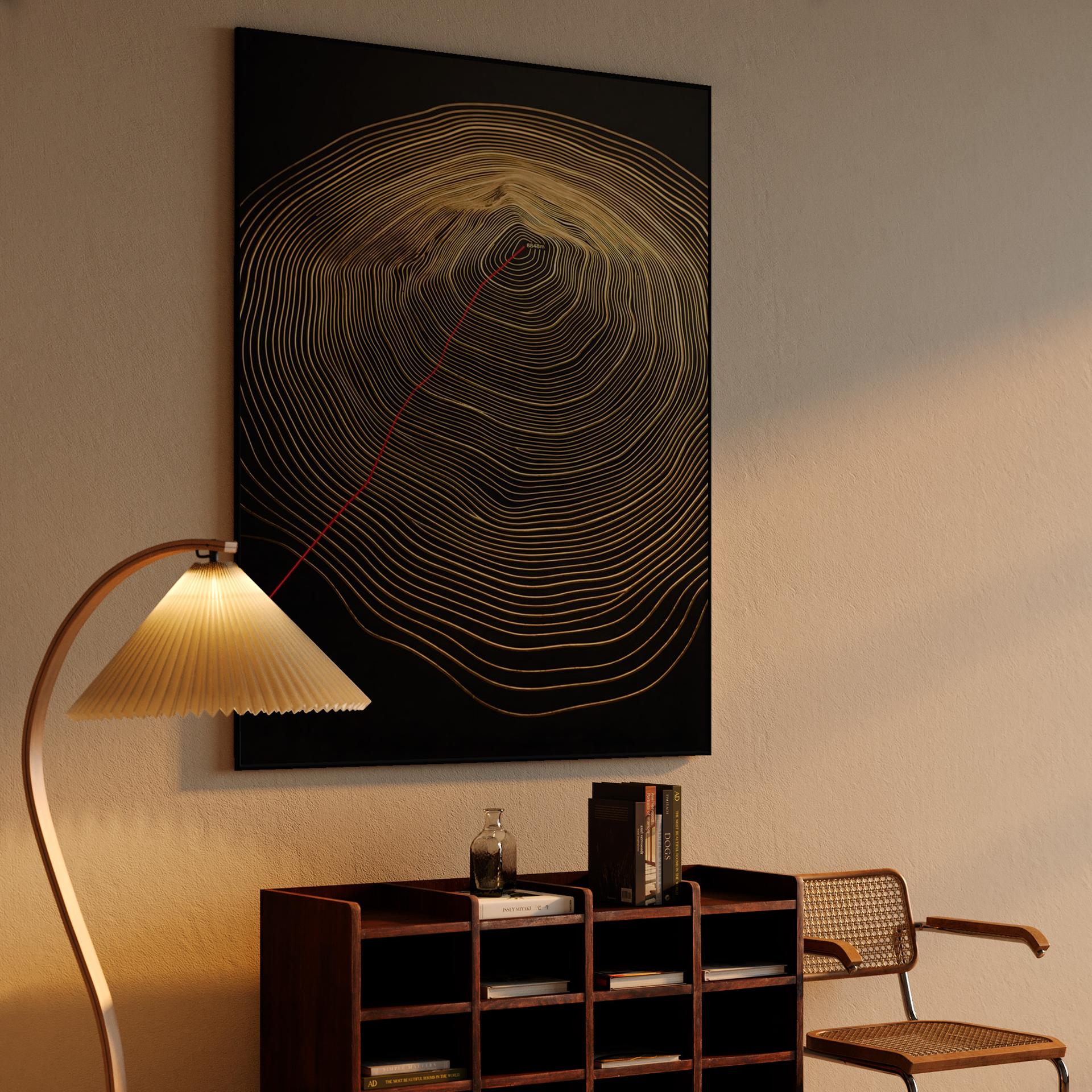 The Golden Summit: Mount Everest Topographic Art