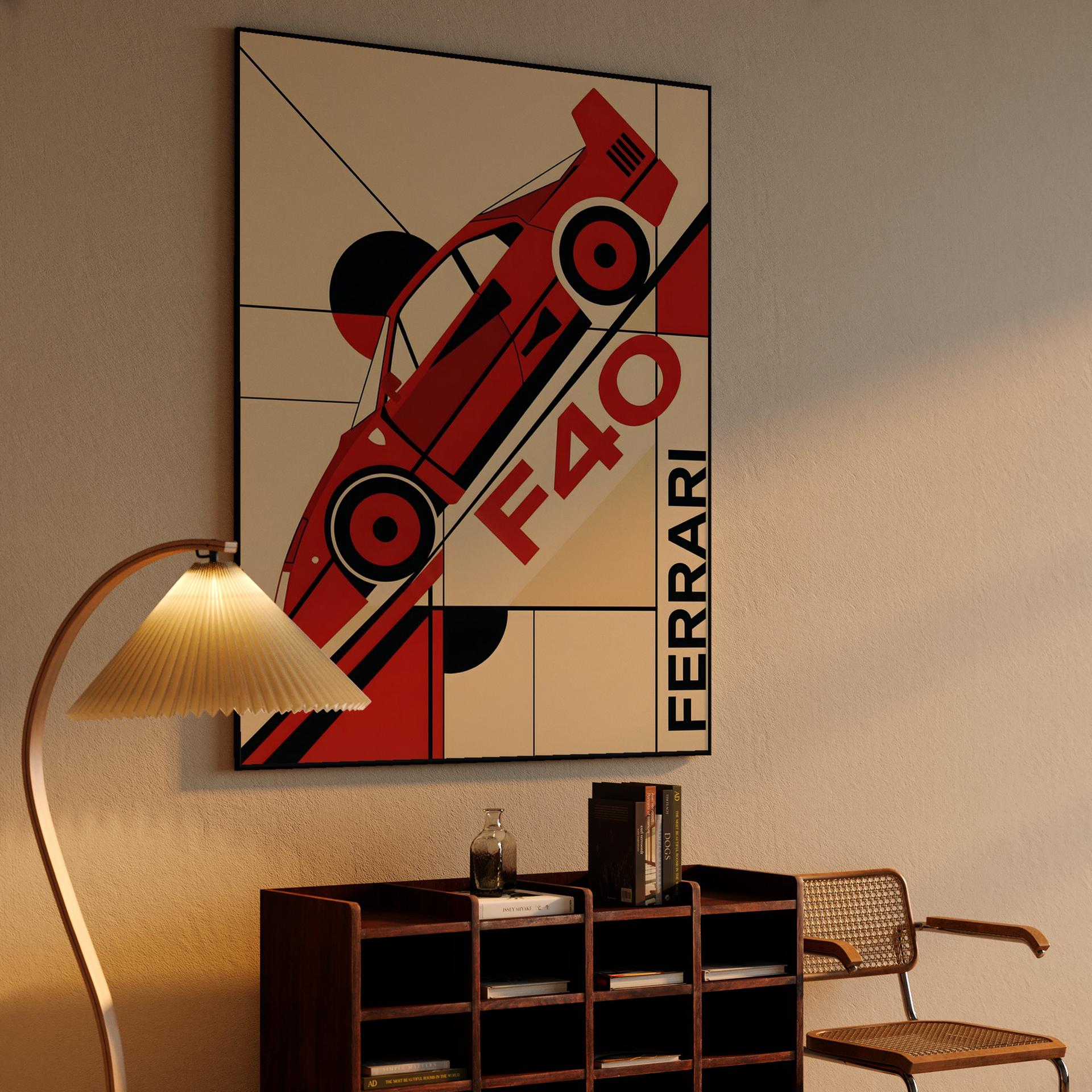 Ferrari F40 Geometric Bauhaus Style Graphic