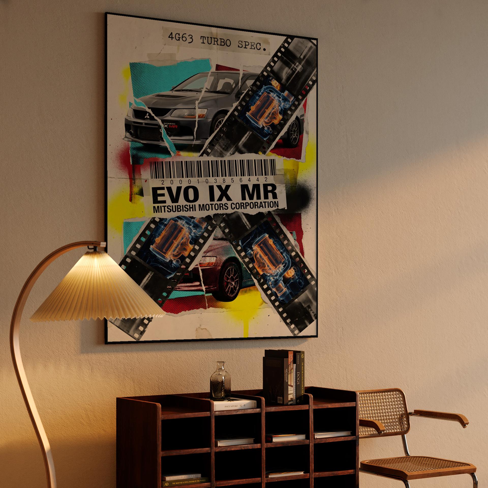 Evo IX MR: 4G63 Technical Mixed Media Collage