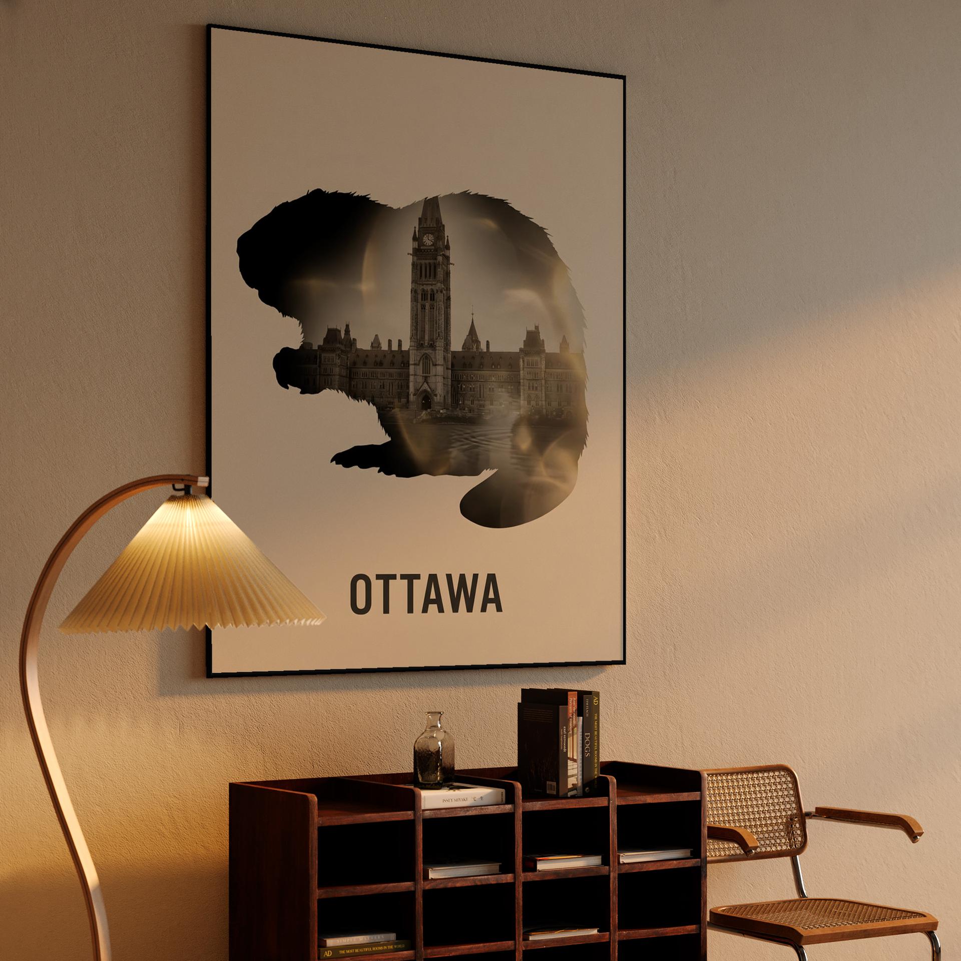 Ottawa Beaver: Parliament Hill Double Exposure Poster