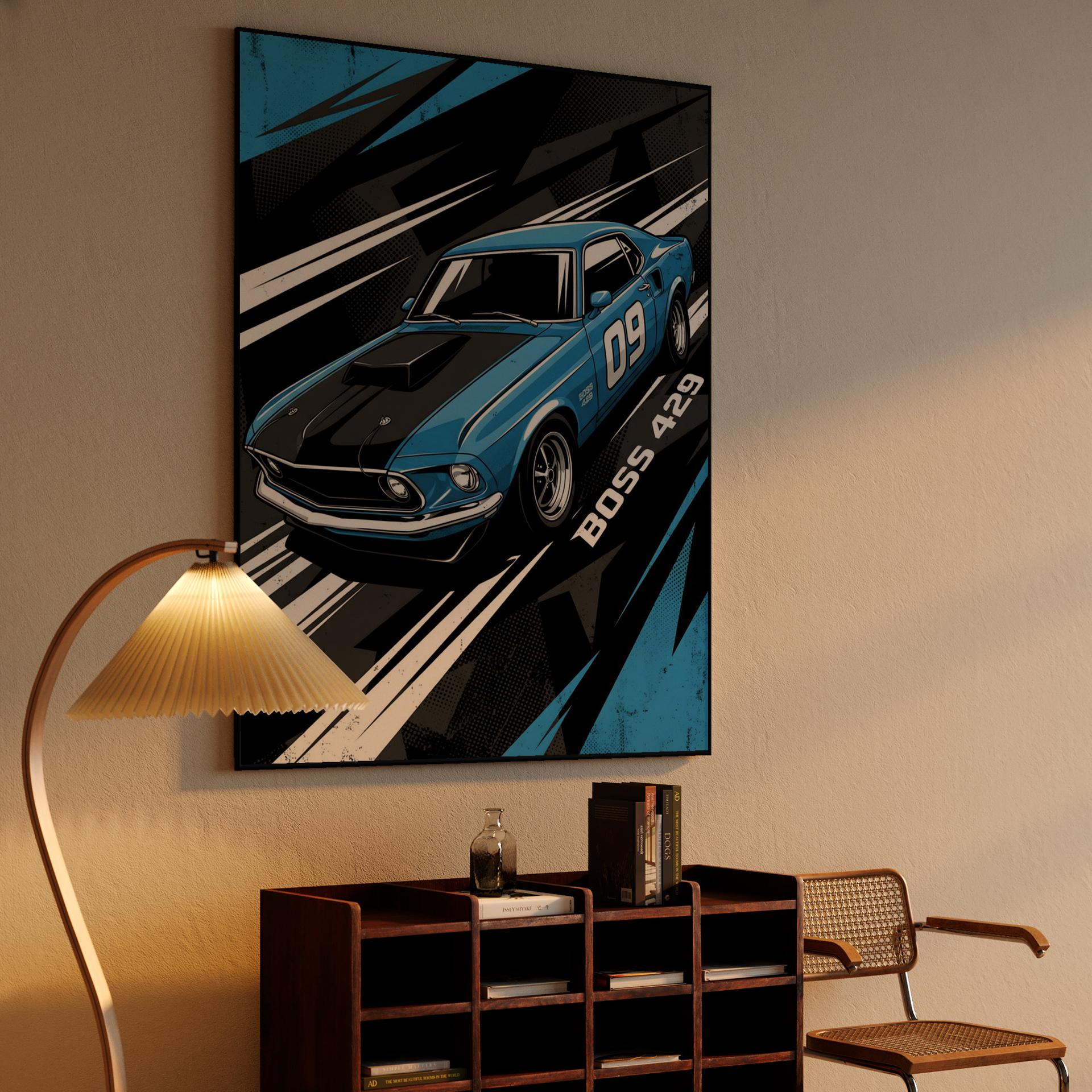 Ford Mustang Boss 429 Blue Speed Illustration