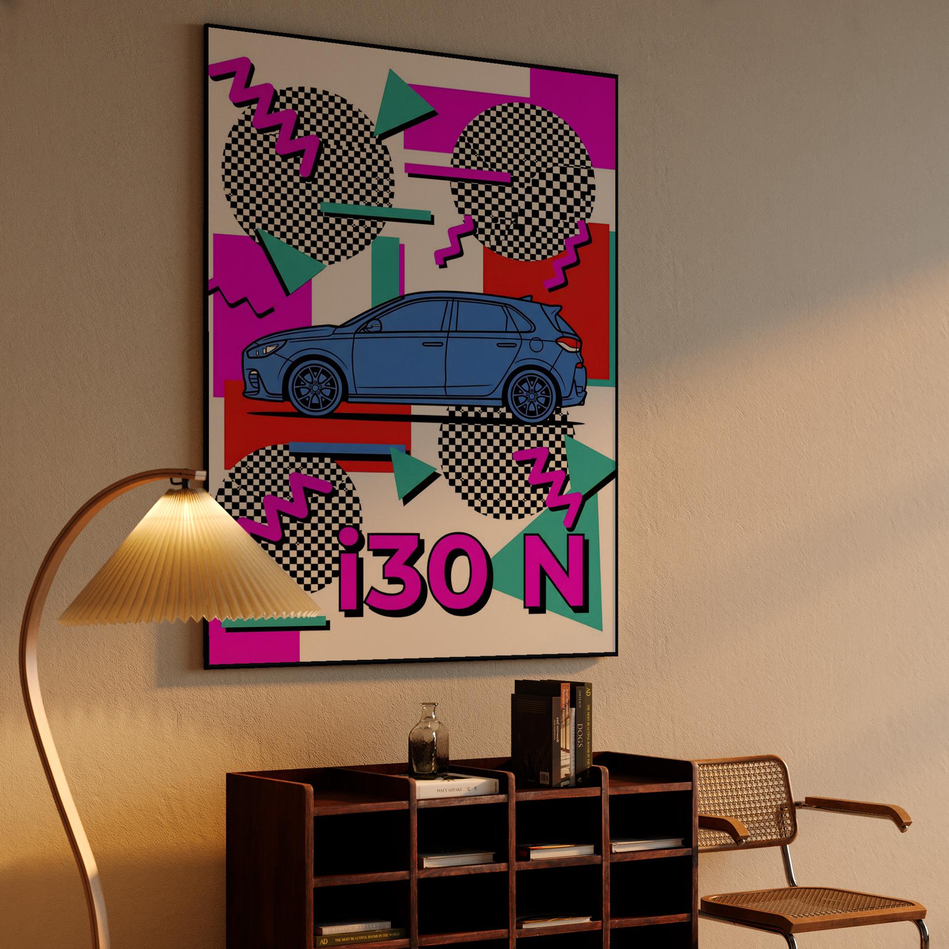 Hyundai i30 N Memphis Style Retro Poster