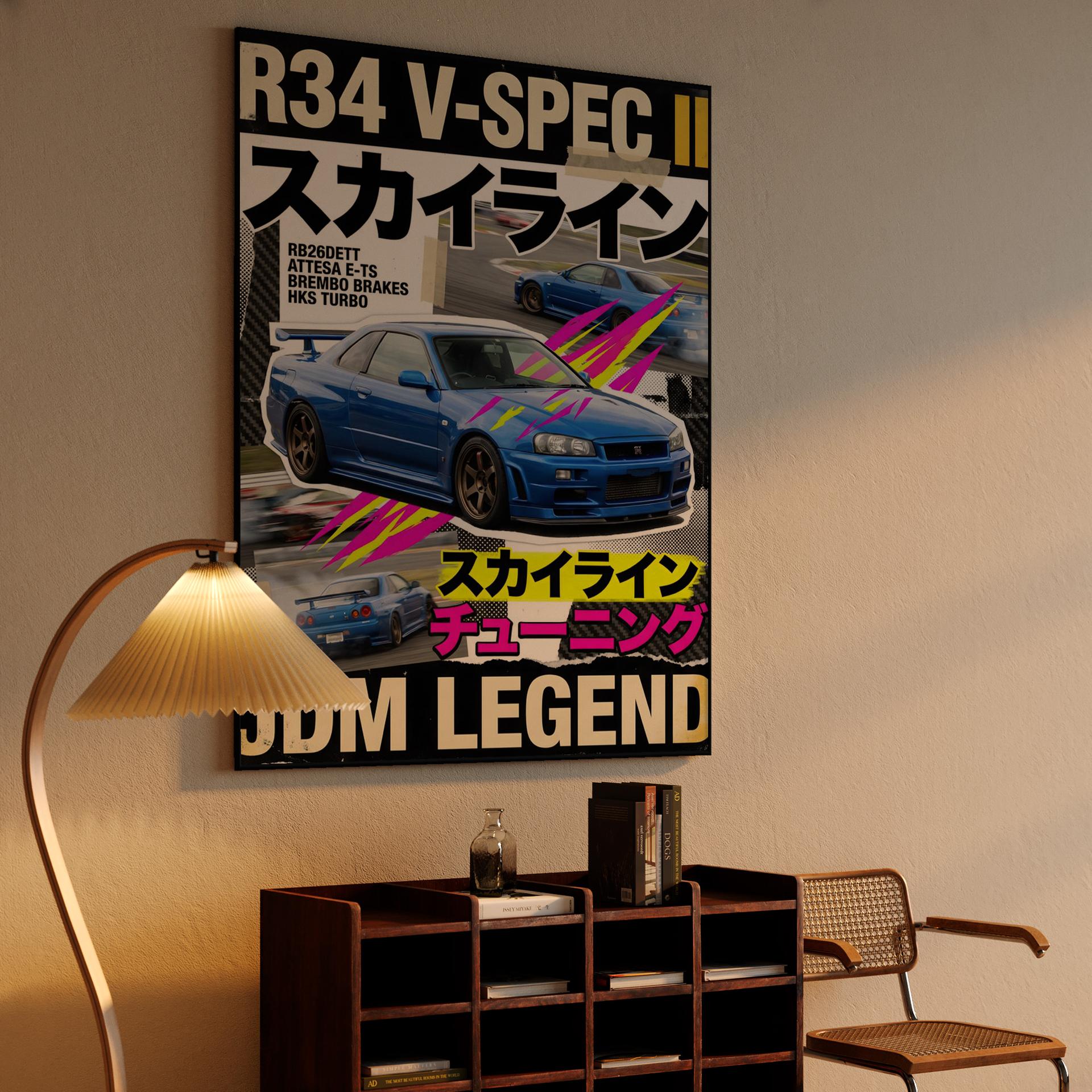 Skyline R34 V-Spec II JDM Legend Zine Poster