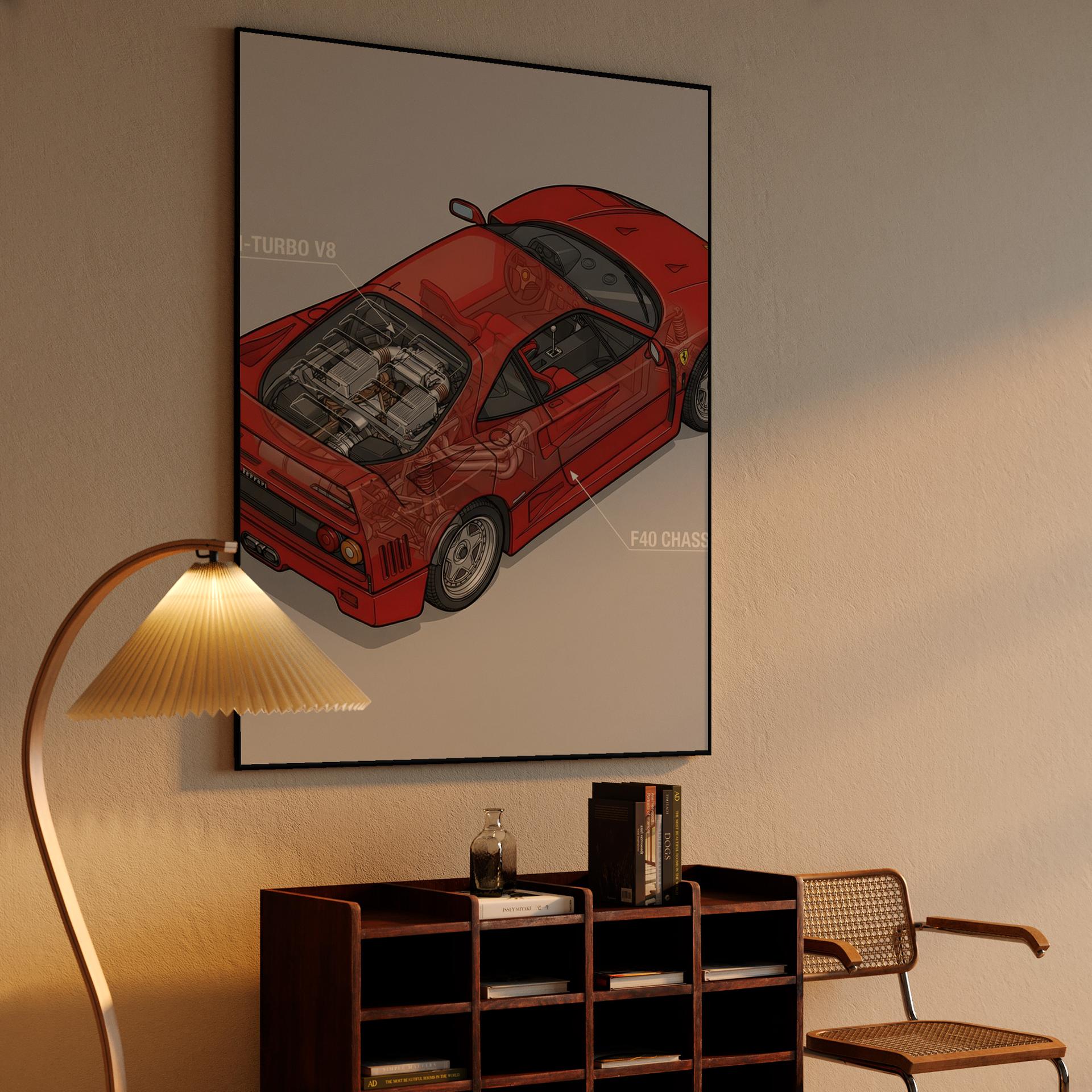 Ferrari F40 Technical Cutaway Illustration