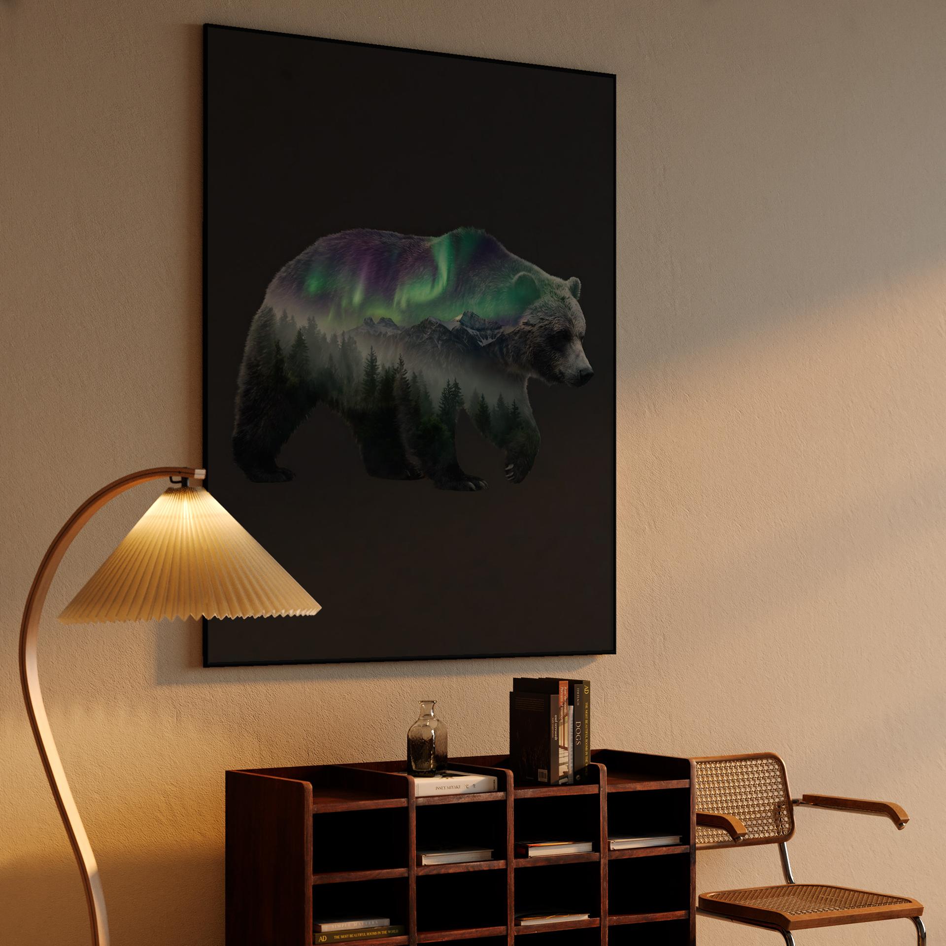 Ethereal Grizzly Bear Aurora Double Exposure